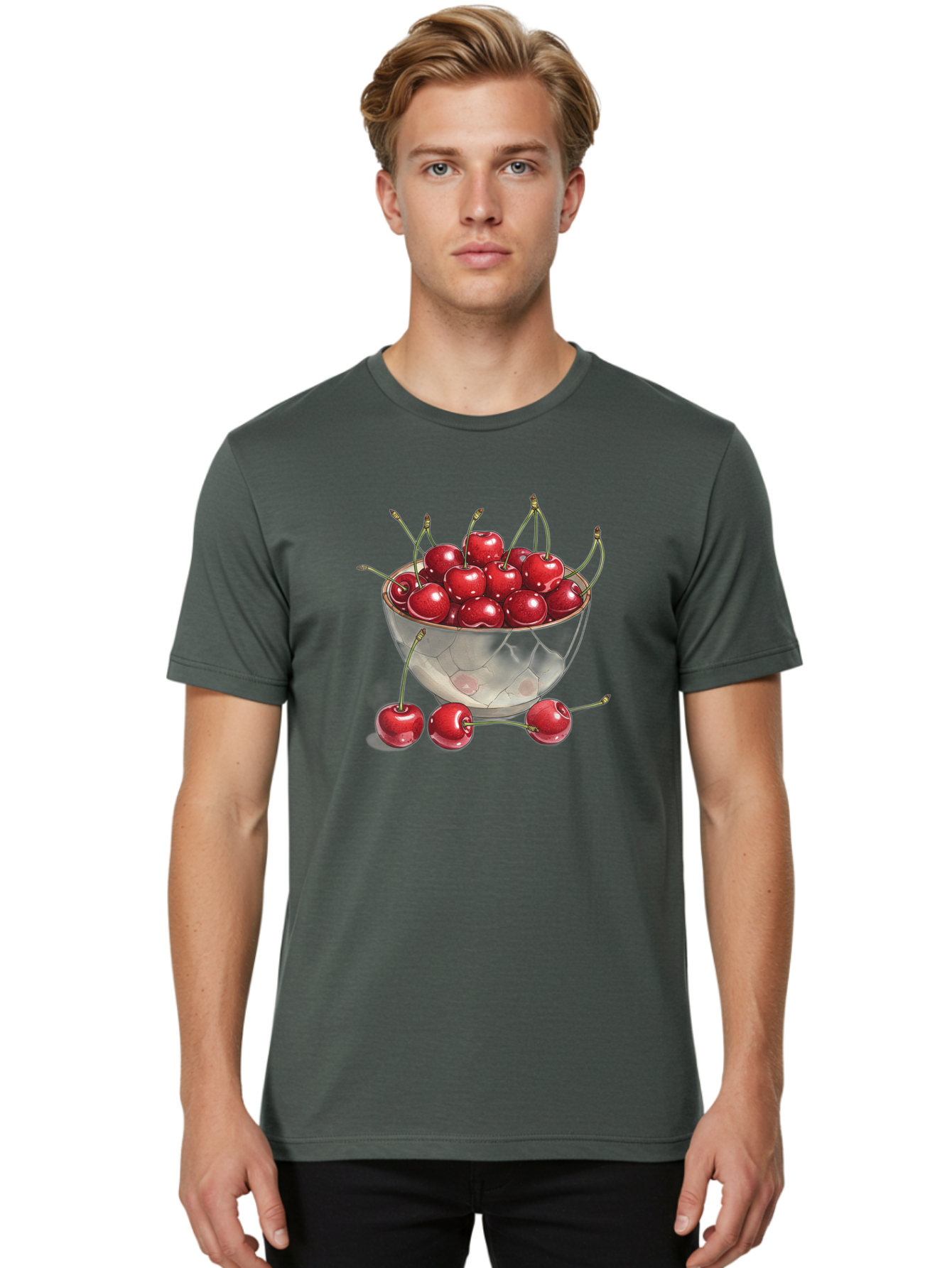 Cherries-In-Bowl-11 Men'S Graphic Tee, 100% Cotton, Comfortable Casual Summer Wear, Machine Washable, Vintage Camera, Old Camera, Antique Camera, Black Camera, Classic Photography, Photography Equipment, Nostalgic Device, Film Camera, Bai675