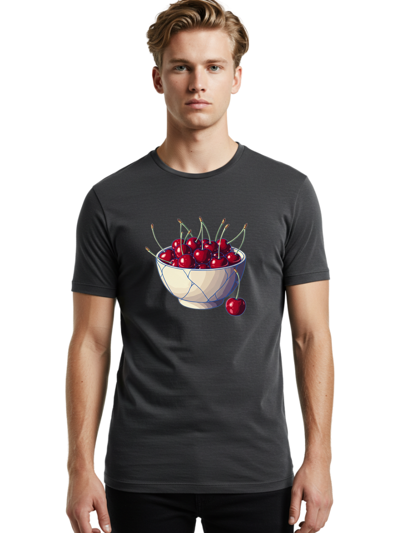 Cherries-In-Bowl-12 Men'S Graphic Tee, 100% Cotton, Comfortable Casual Summer Wear, Machine Washable, Vintage Camera, Old Camera, Antique Camera, Black Camera, Classic Photography, Photography Equipment, Nostalgic Device, Film Camera, Bai676
