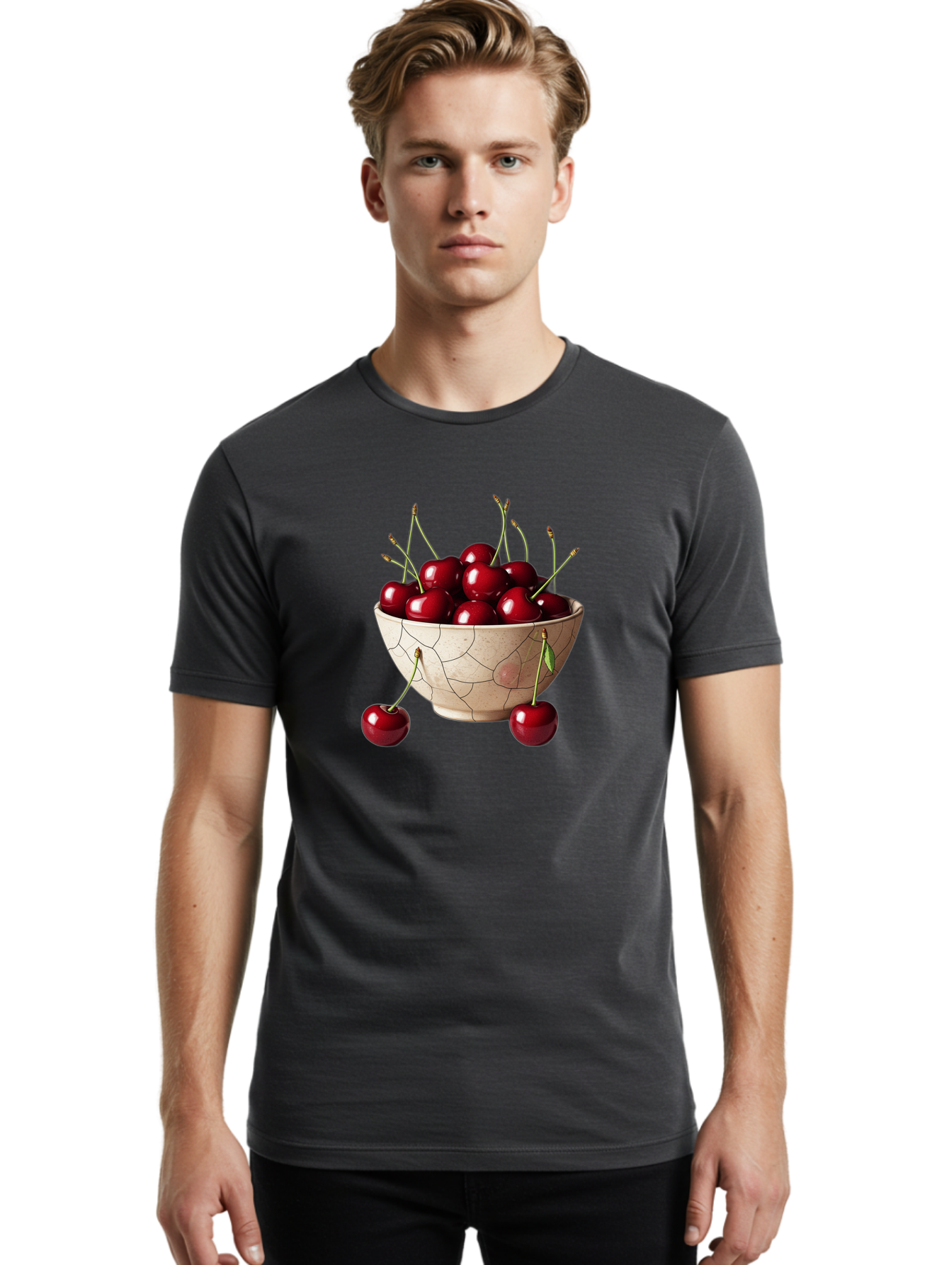 Cherries-In-Bowl-25 Men'S Graphic Tee, 100% Cotton, Comfortable Casual Summer Wear, Machine Washable, Vintage Camera, Old Camera, Antique Camera, Black Camera, Classic Photography, Photography Equipment, Nostalgic Device, Film Camera, Bai690