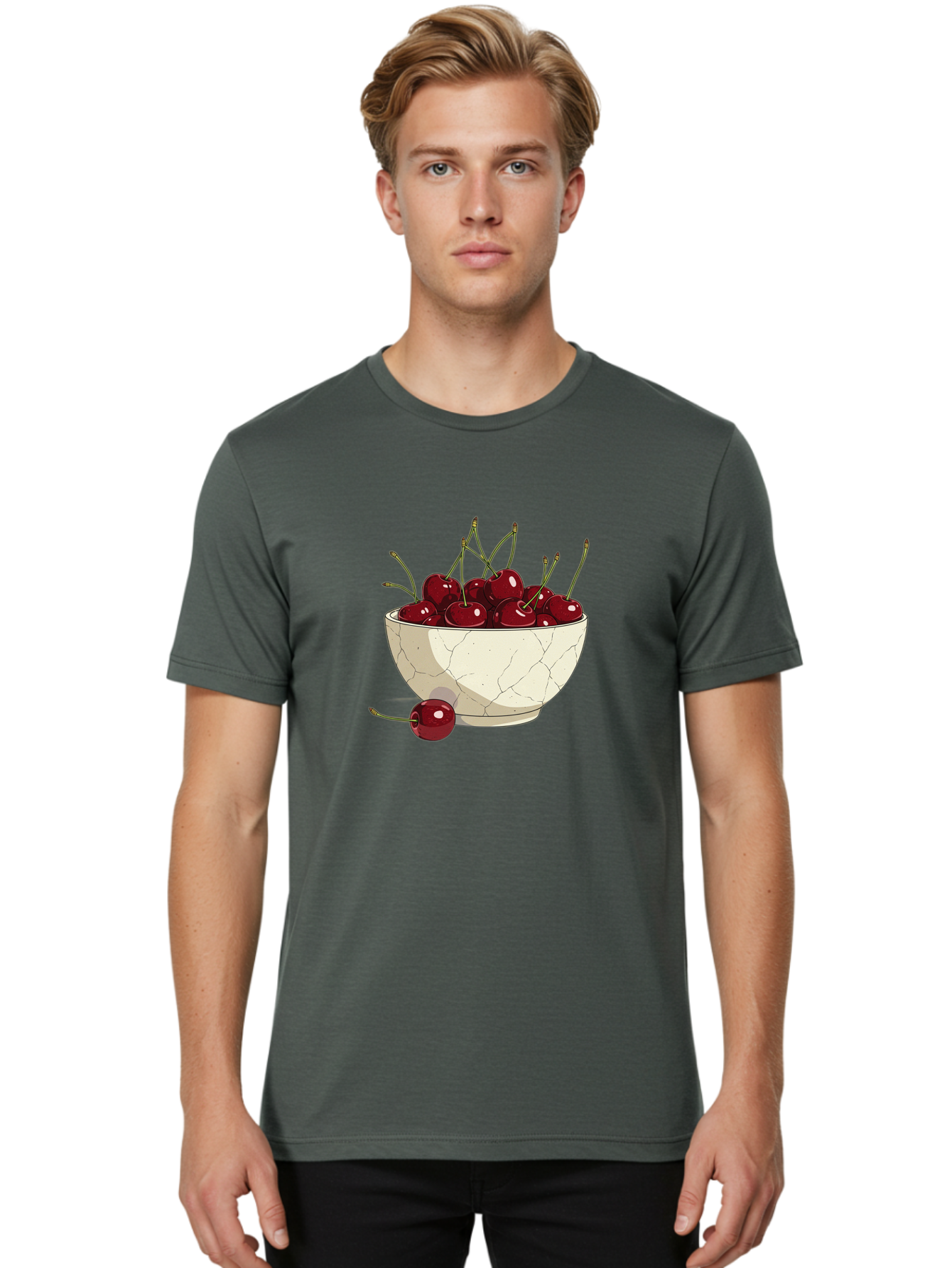 Cherries-In-Bowl-3 Men'S Graphic Tee, 100% Cotton, Comfortable Casual Summer Wear, Machine Washable, Vintage Camera, Old Camera, Antique Camera, Black Camera, Classic Photography, Photography Equipment, Nostalgic Device, Film Camera, Bai693