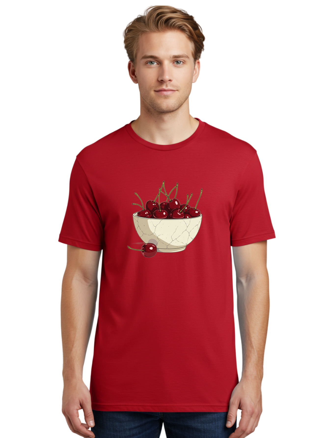 Cherries-In-Bowl-3 Men'S Graphic Tee, 100% Cotton, Comfortable Casual Summer Wear, Machine Washable, Vintage Camera, Old Camera, Antique Camera, Black Camera, Classic Photography, Photography Equipment, Nostalgic Device, Film Camera, Bai693