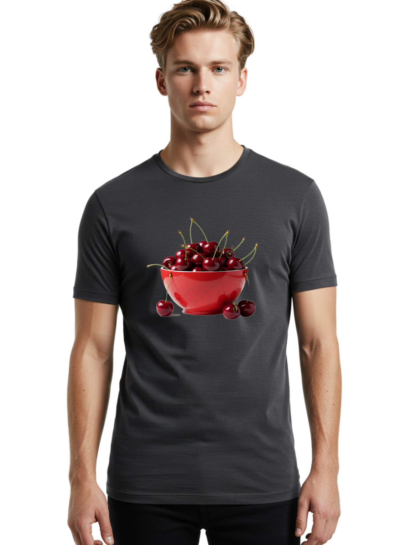 Cherries-In-Bowl-6 Men'S Graphic Tee, 100% Cotton, Comfortable Casual Summer Wear, Machine Washable, Vintage Camera, Old Camera, Antique Camera, Black Camera, Classic Photography, Photography Equipment, Nostalgic Device, Film Camera, Bai696