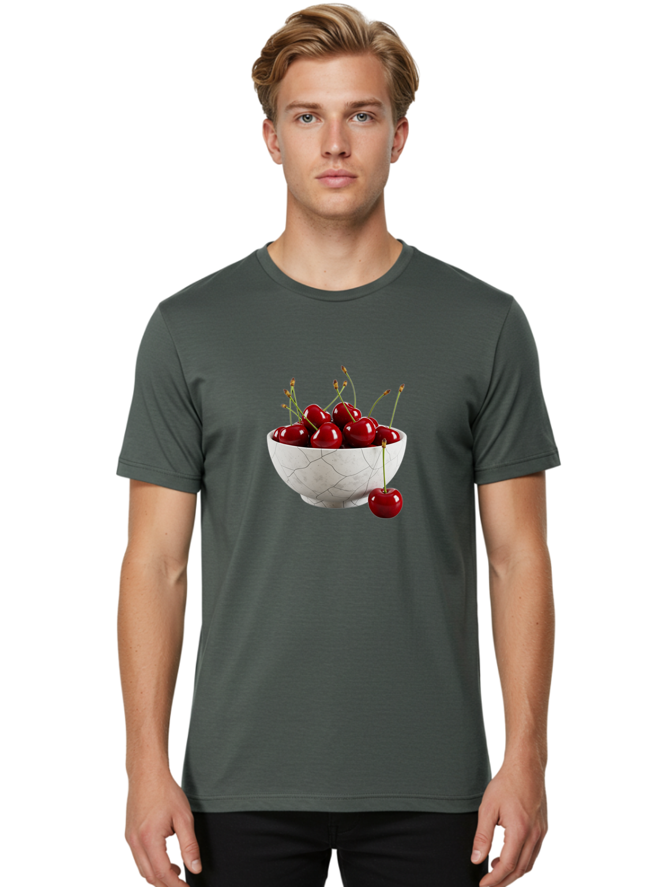 Cherries-In-Cracked-White-Bowl Men'S Graphic Tee, 100% Cotton, Comfortable Casual Summer Wear, Machine Washable, Vintage Camera, Old Camera, Antique Camera, Black Camera, Classic Photography, Photography Equipment, Nostalgic Device, Bai704