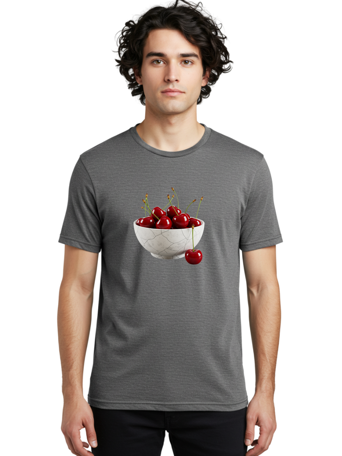 Cherries-In-Cracked-White-Bowl Men'S Graphic Tee, 100% Cotton, Comfortable Casual Summer Wear, Machine Washable, Vintage Camera, Old Camera, Antique Camera, Black Camera, Classic Photography, Photography Equipment, Nostalgic Device, Bai704