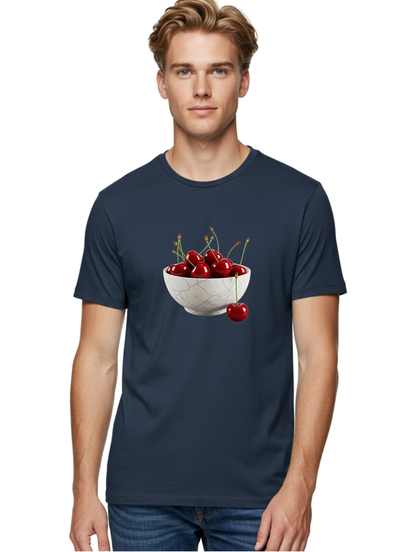 Cherries-In-Cracked-White-Bowl Men'S Graphic Tee, 100% Cotton, Comfortable Casual Summer Wear, Machine Washable, Vintage Camera, Old Camera, Antique Camera, Black Camera, Classic Photography, Photography Equipment, Nostalgic Device, Bai704