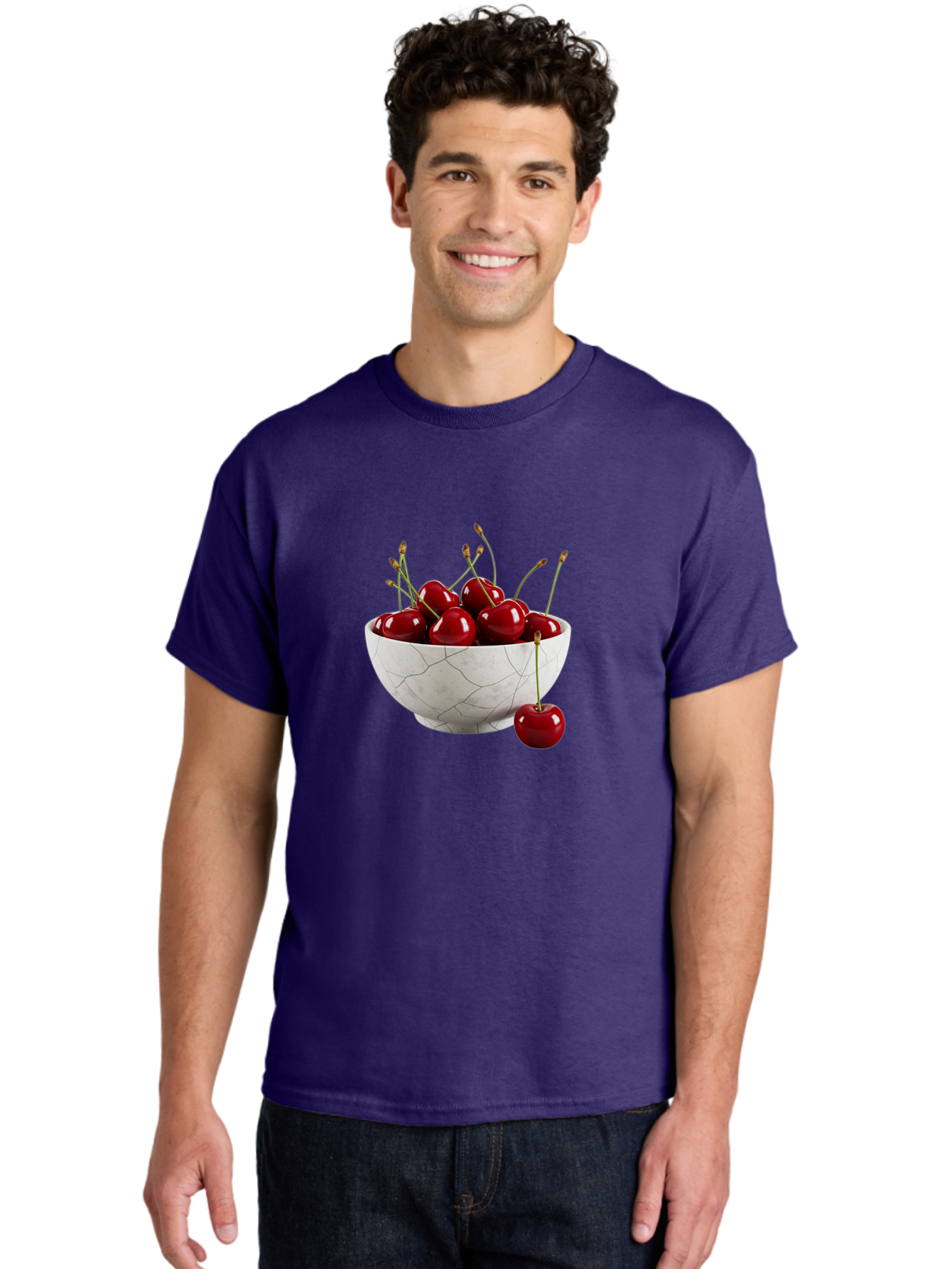 Cherries-In-Cracked-White-Bowl Men'S Graphic Tee, 100% Cotton, Comfortable Casual Summer Wear, Machine Washable, Vintage Camera, Old Camera, Antique Camera, Black Camera, Classic Photography, Photography Equipment, Nostalgic Device, Bai704