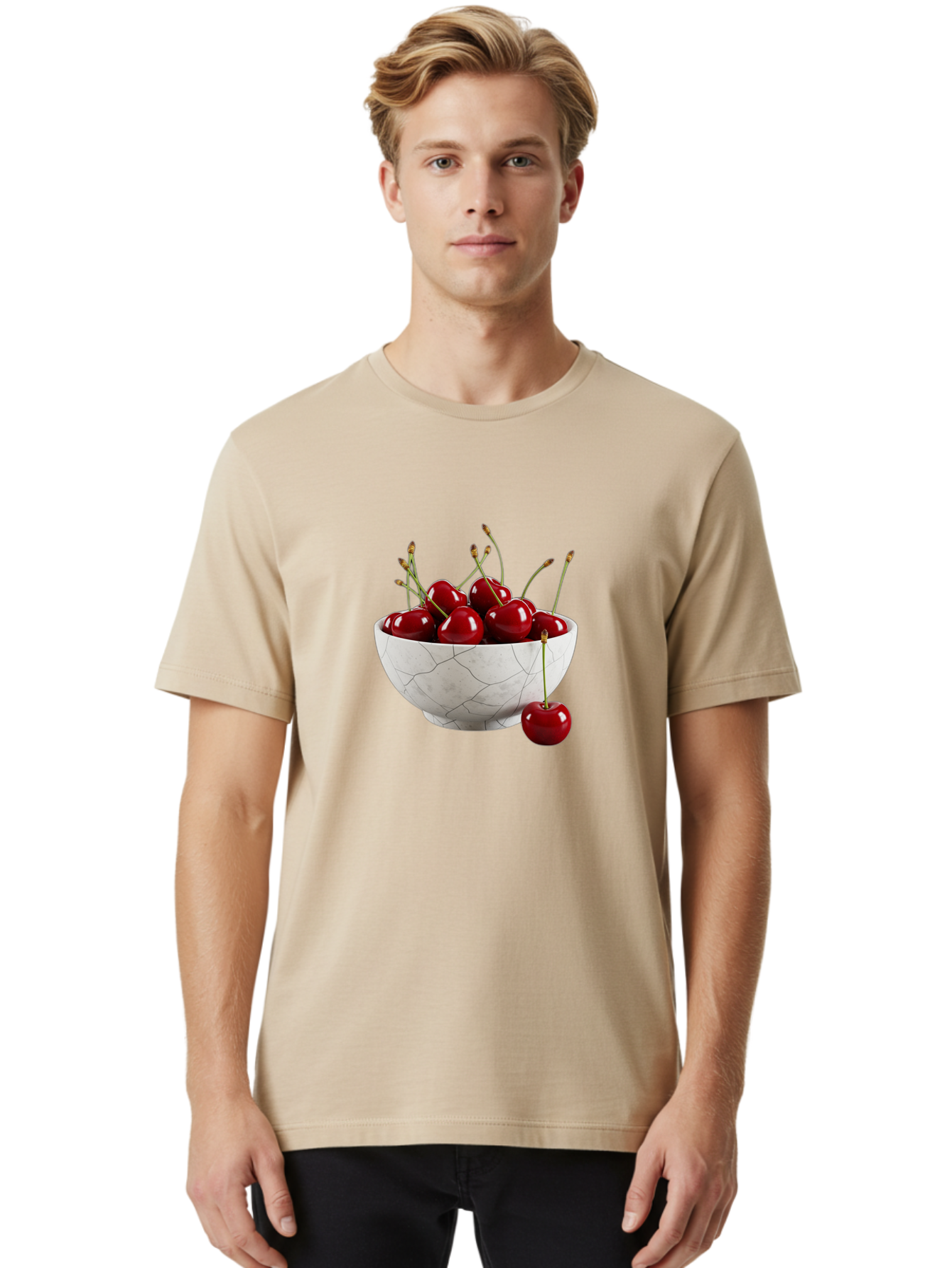 Cherries-In-Cracked-White-Bowl Men'S Graphic Tee, 100% Cotton, Comfortable Casual Summer Wear, Machine Washable, Vintage Camera, Old Camera, Antique Camera, Black Camera, Classic Photography, Photography Equipment, Nostalgic Device, Bai704
