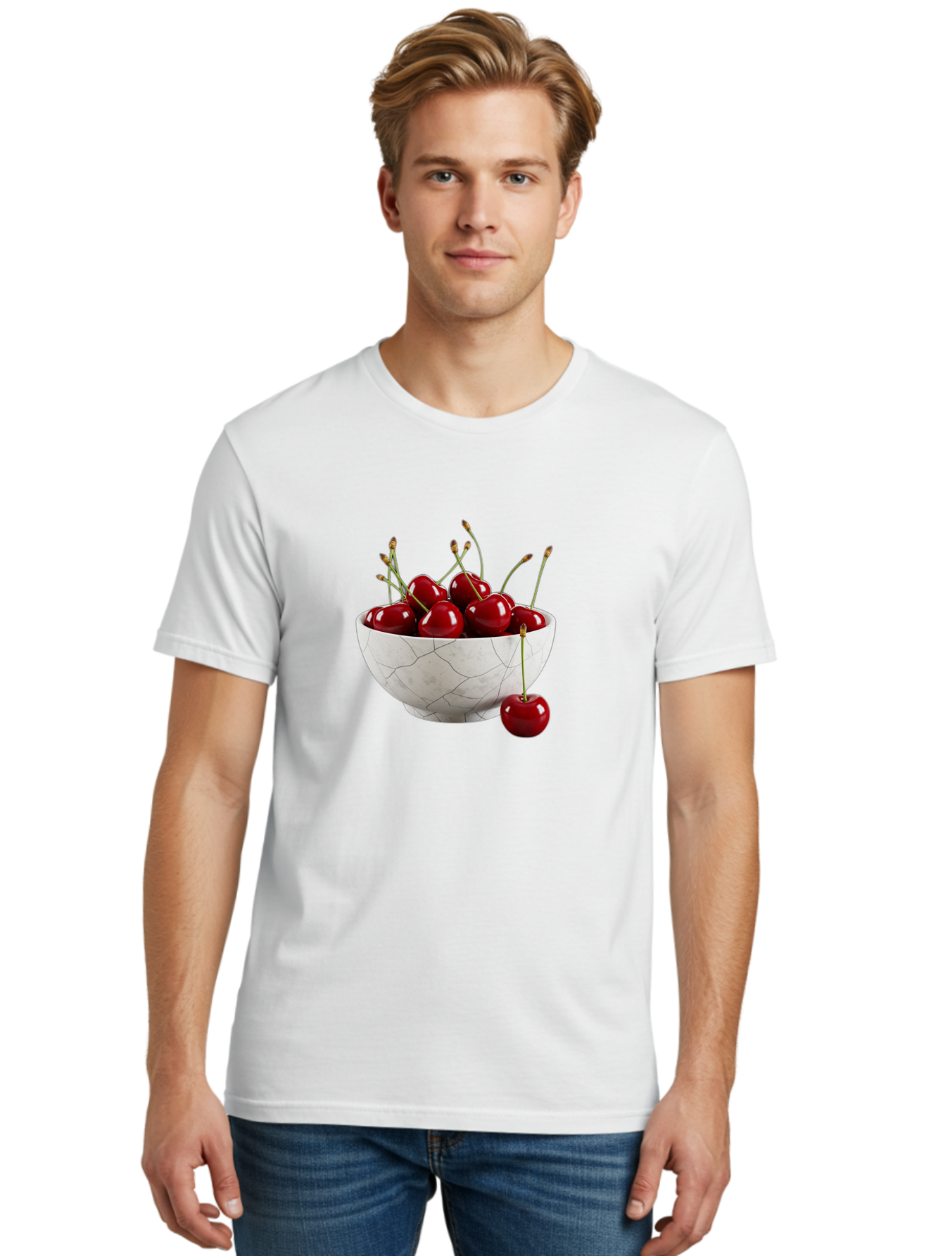 Cherries-In-Cracked-White-Bowl Men'S Graphic Tee, 100% Cotton, Comfortable Casual Summer Wear, Machine Washable, Vintage Camera, Old Camera, Antique Camera, Black Camera, Classic Photography, Photography Equipment, Nostalgic Device, Bai704