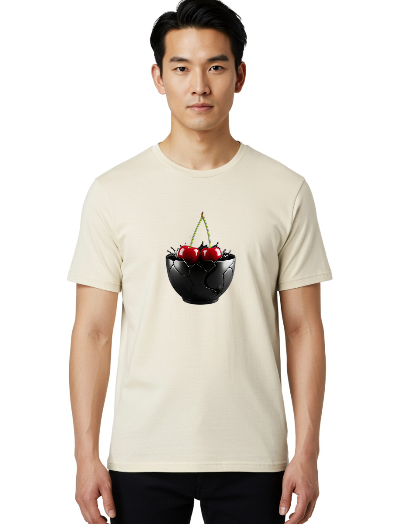 Cherries-In-Eggshell-Bowl Men'S Graphic Tee, 100% Cotton, Comfortable Casual Summer Wear, Machine Washable, Vintage Camera, Old Camera, Antique Camera, Black Camera, Classic Photography, Photography Equipment, Nostalgic Device, Film Camera, Bai705