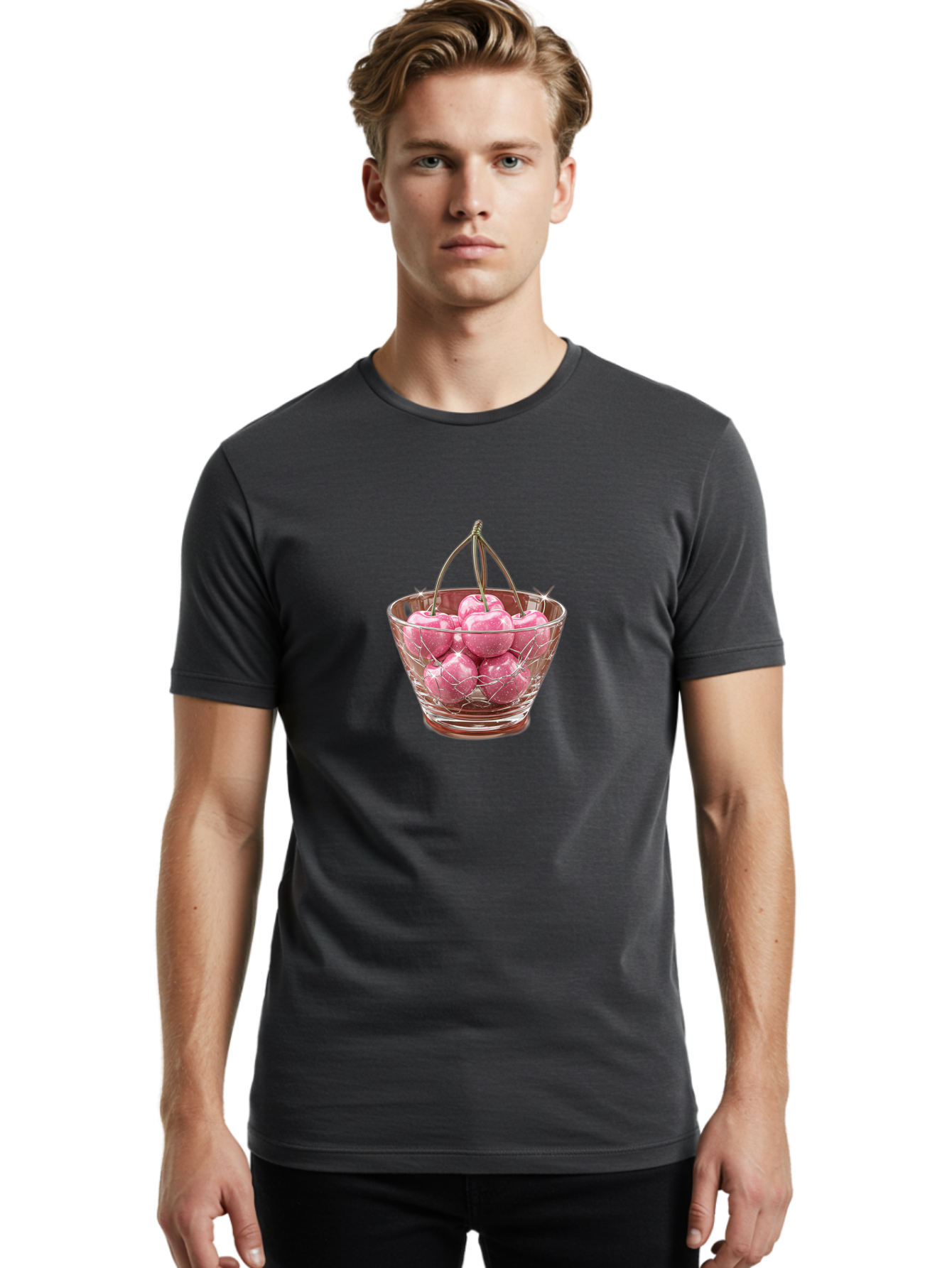 Cherries-In-Glass-Basket Men'S Graphic Tee, 100% Cotton, Comfortable Casual Summer Wear, Machine Washable, Vintage Camera, Old Camera, Antique Camera, Black Camera, Classic Photography, Photography Equipment, Nostalgic Device, Film Camera, Bai706