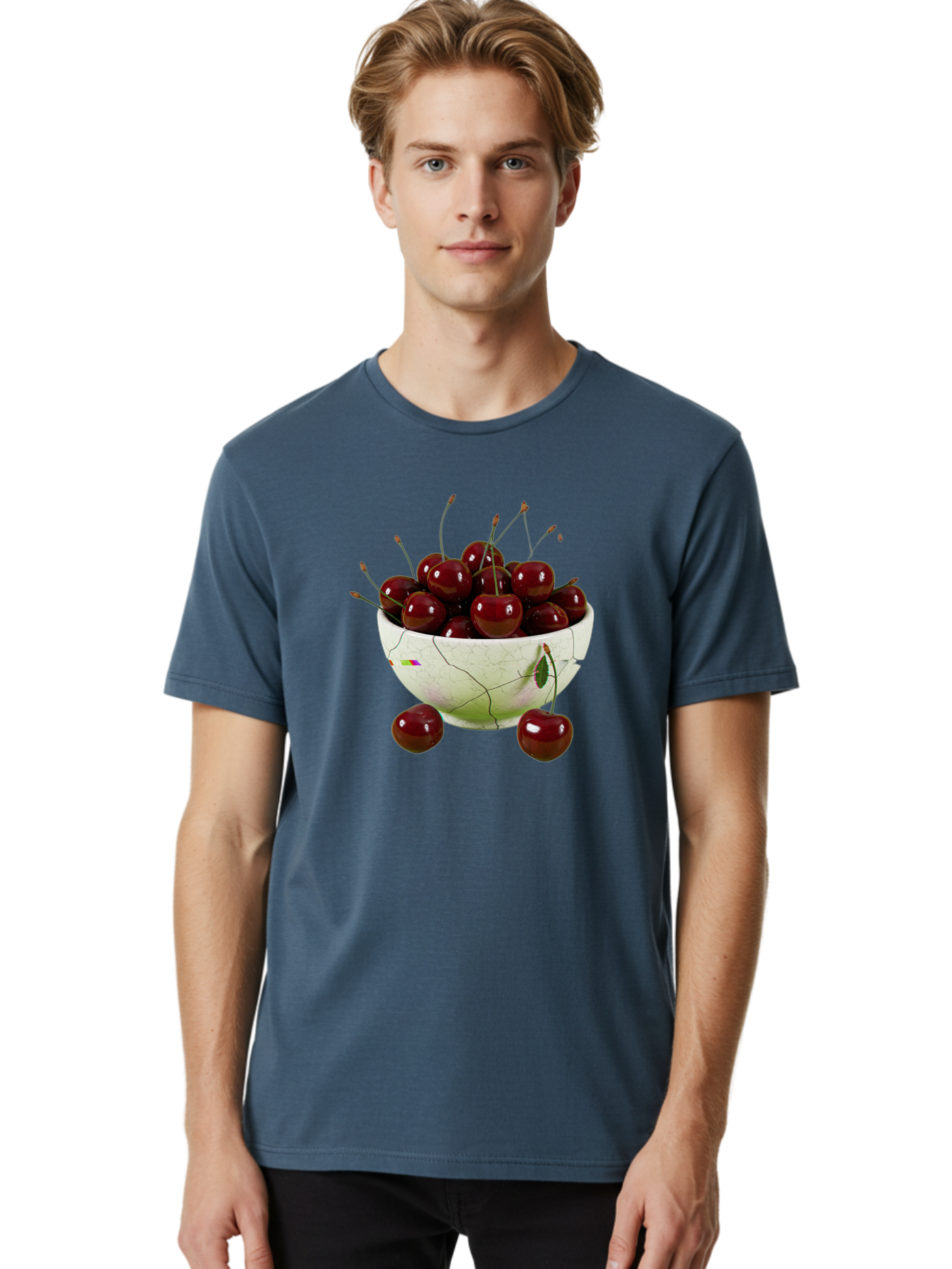 Cherries-In-Kintsugi-Bowl-1 Men'S Graphic Tee, 100% Cotton, Comfortable Casual Summer Wear, Machine Washable, Vintage Camera, Old Camera, Antique Camera, Black Camera, Classic Photography, Photography Equipment, Nostalgic Device, Film Camera, Bai707