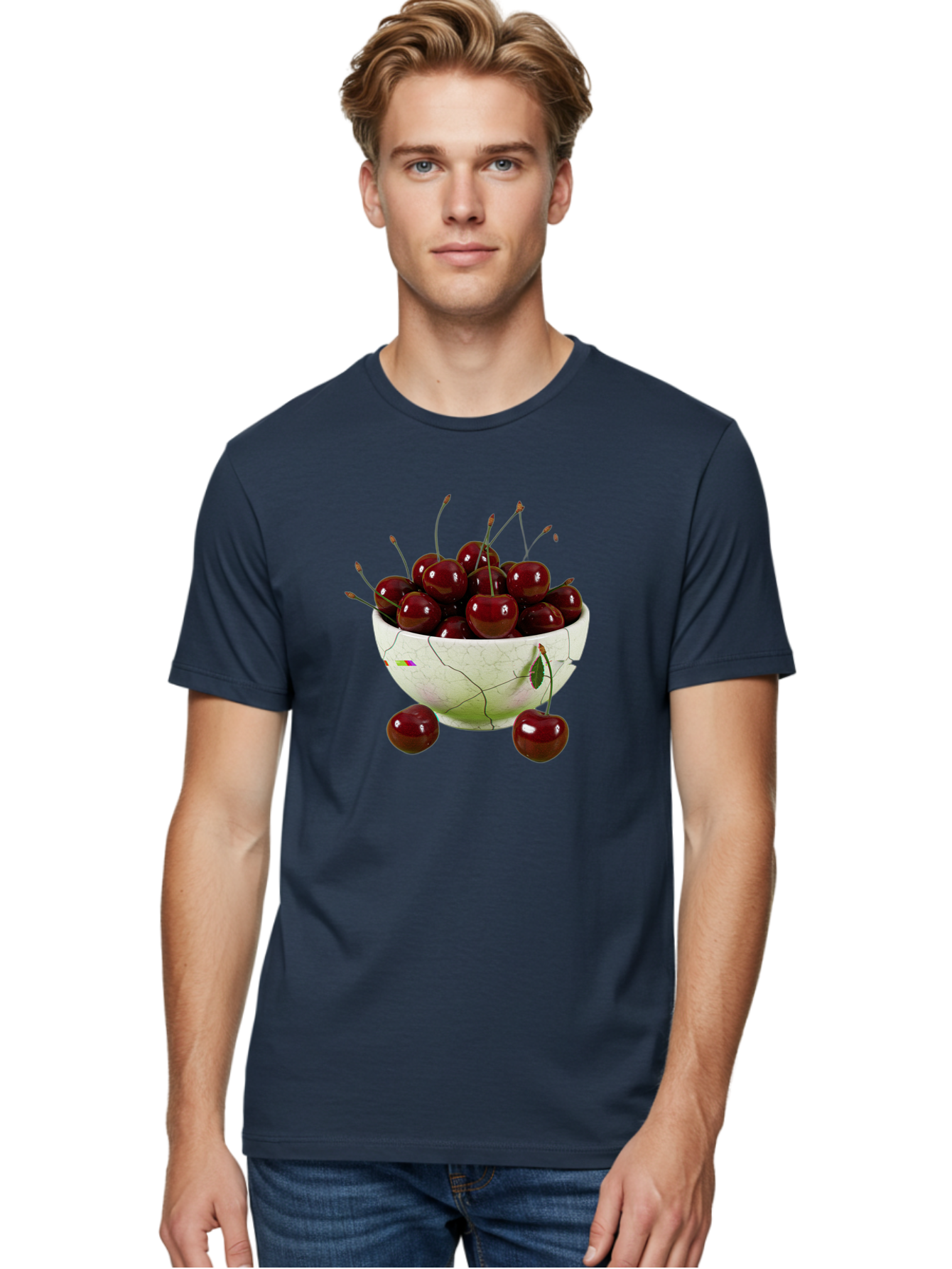 Cherries-In-Kintsugi-Bowl-1 Men'S Graphic Tee, 100% Cotton, Comfortable Casual Summer Wear, Machine Washable, Vintage Camera, Old Camera, Antique Camera, Black Camera, Classic Photography, Photography Equipment, Nostalgic Device, Film Camera, Bai707