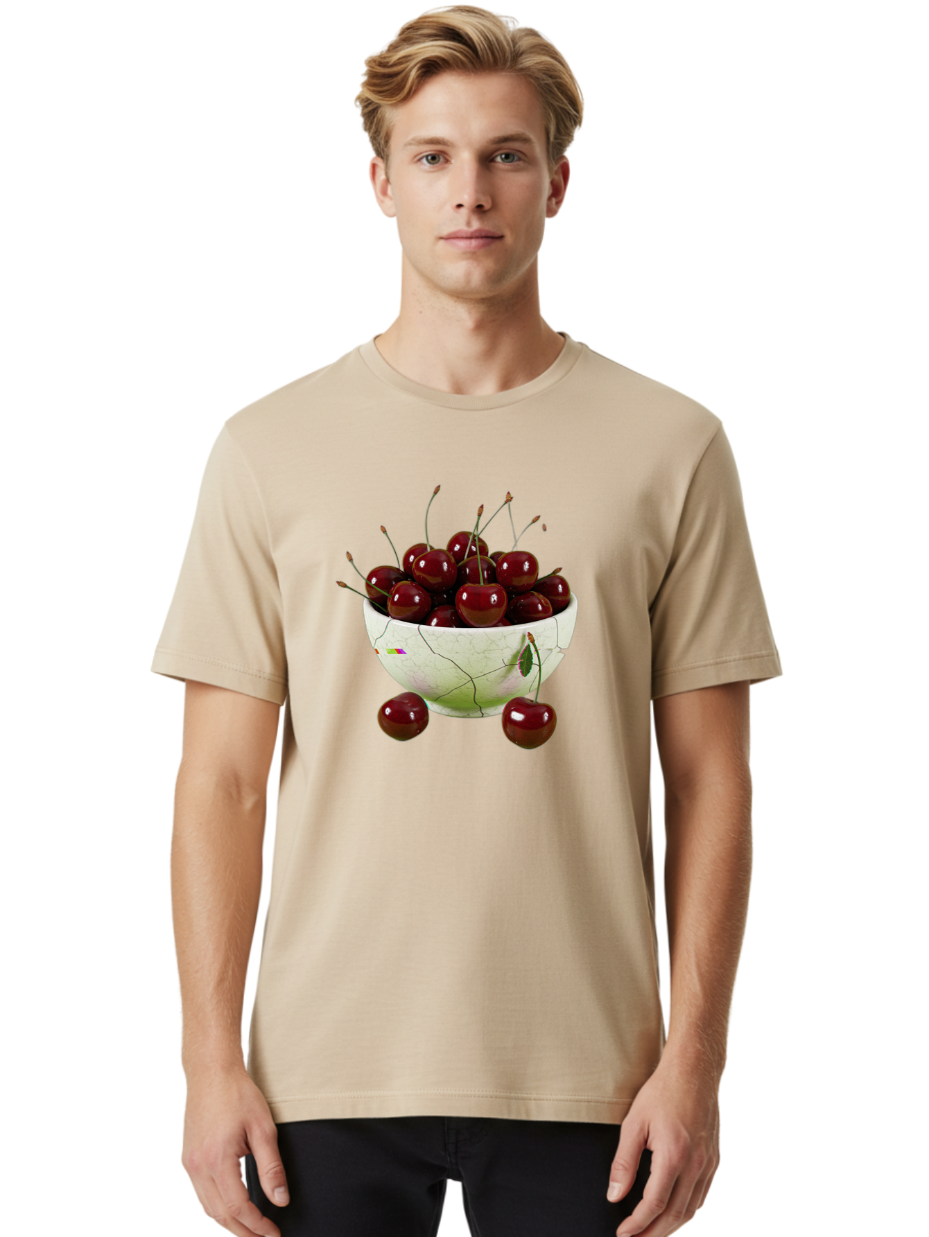 Cherries-In-Kintsugi-Bowl-1 Men'S Graphic Tee, 100% Cotton, Comfortable Casual Summer Wear, Machine Washable, Vintage Camera, Old Camera, Antique Camera, Black Camera, Classic Photography, Photography Equipment, Nostalgic Device, Film Camera, Bai707