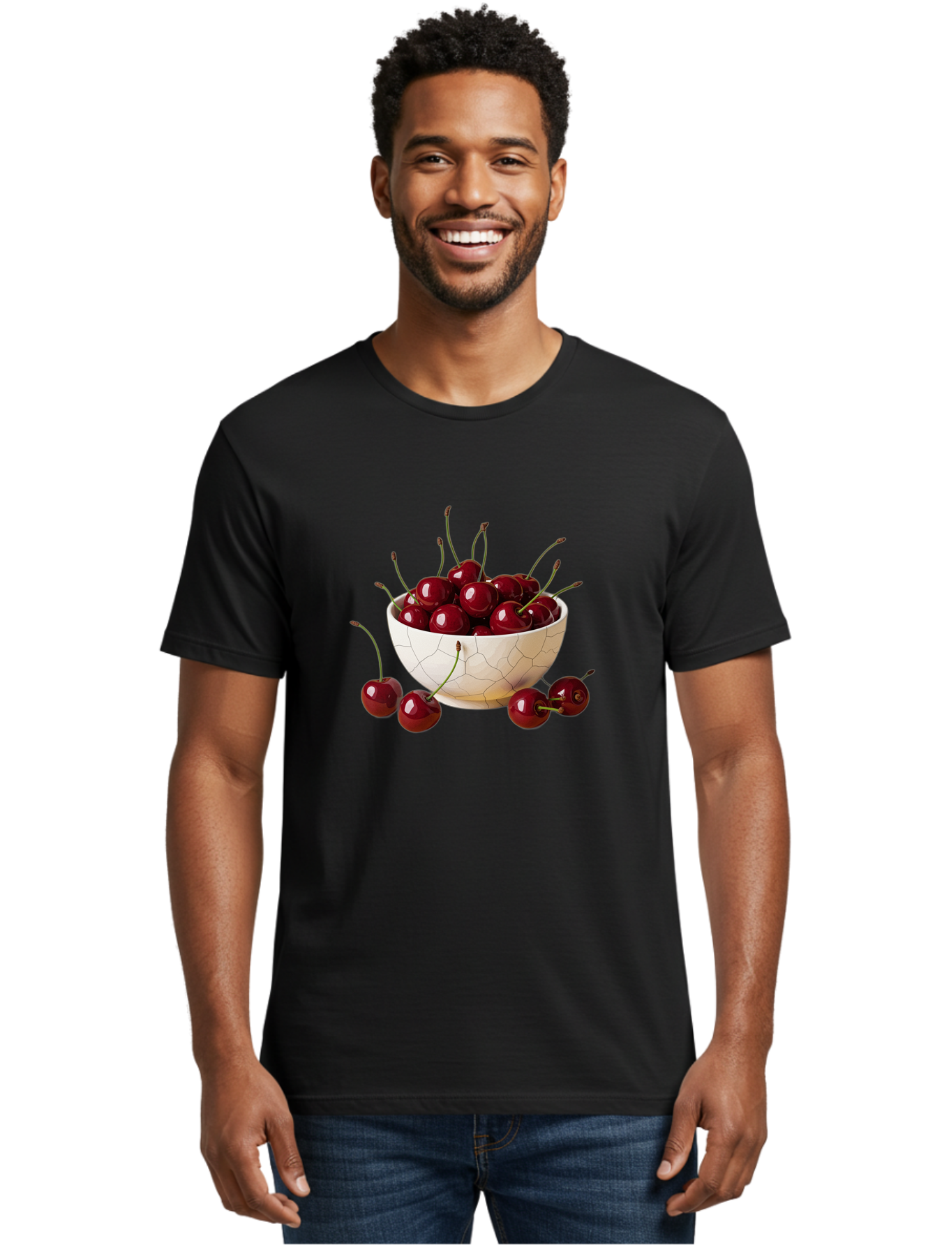 Cherries-In-Kintsugi-Bowl-2 Men'S Graphic Tee, 100% Cotton, Comfortable Casual Summer Wear, Machine Washable, Vintage Camera, Old Camera, Antique Camera, Black Camera, Classic Photography, Photography Equipment, Nostalgic Device, Film Camera, Bai708