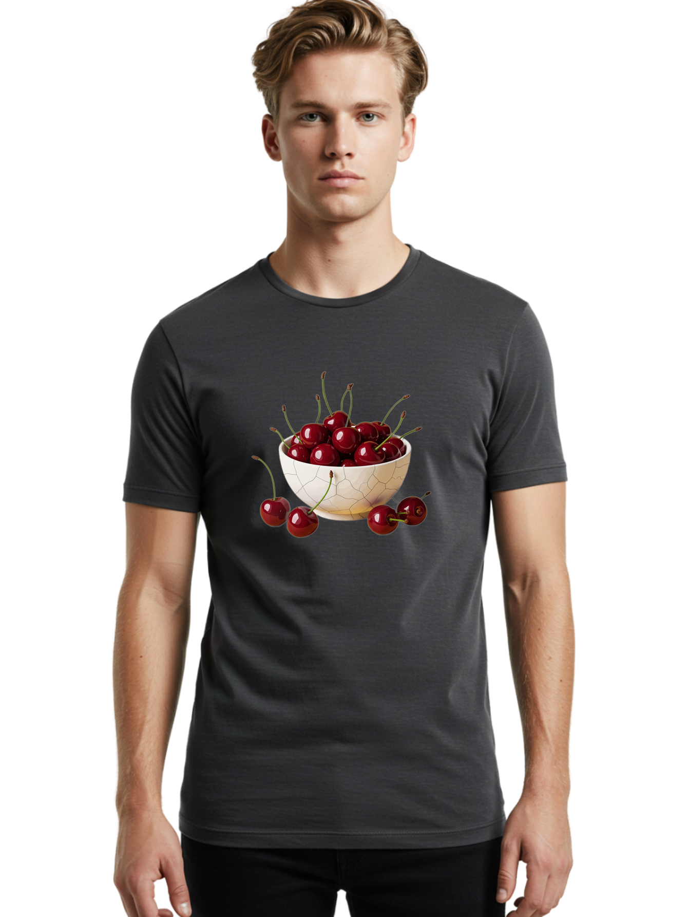Cherries-In-Kintsugi-Bowl-2 Men'S Graphic Tee, 100% Cotton, Comfortable Casual Summer Wear, Machine Washable, Vintage Camera, Old Camera, Antique Camera, Black Camera, Classic Photography, Photography Equipment, Nostalgic Device, Film Camera, Bai708