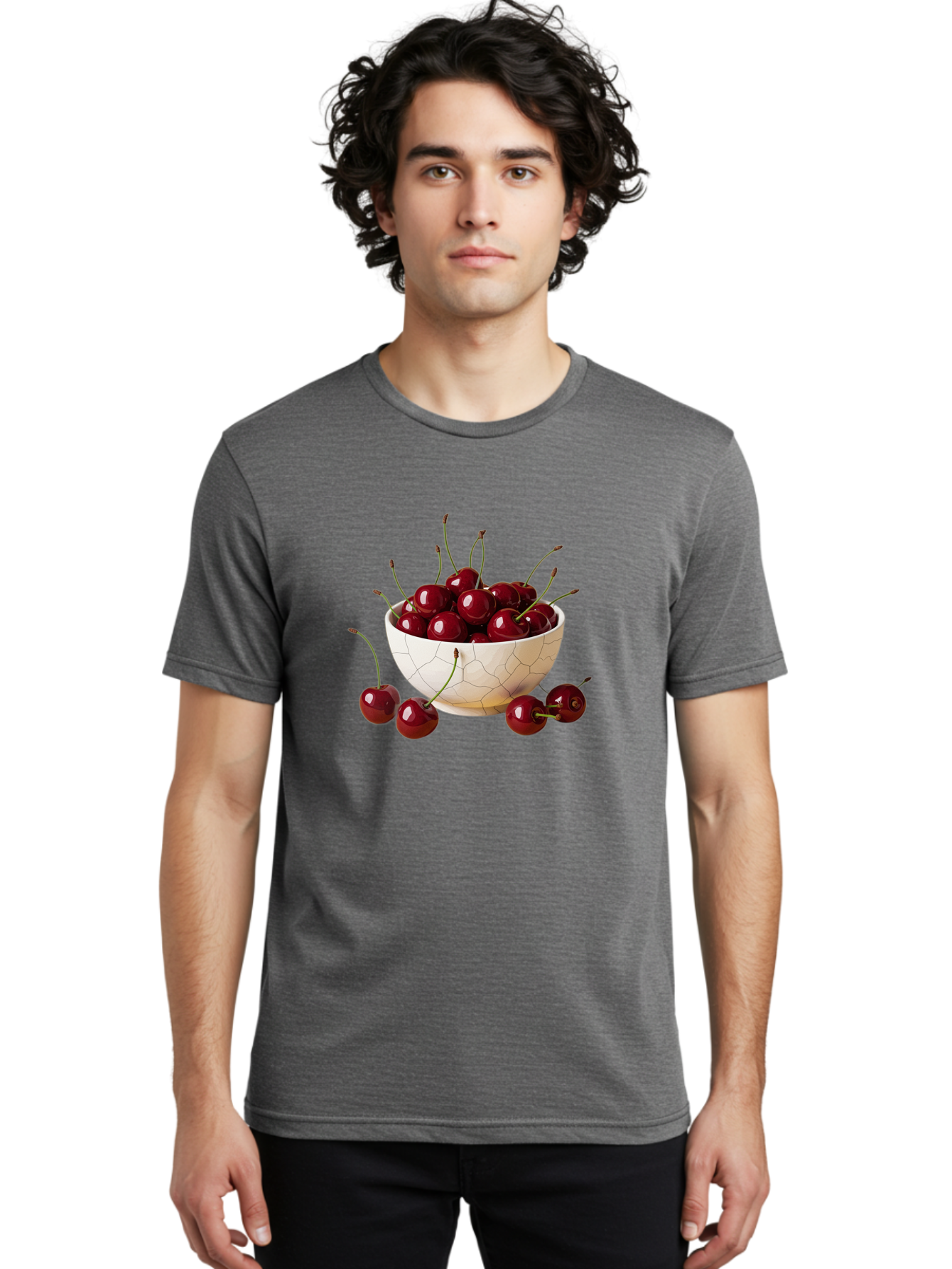 Cherries-In-Kintsugi-Bowl-2 Men'S Graphic Tee, 100% Cotton, Comfortable Casual Summer Wear, Machine Washable, Vintage Camera, Old Camera, Antique Camera, Black Camera, Classic Photography, Photography Equipment, Nostalgic Device, Film Camera, Bai708