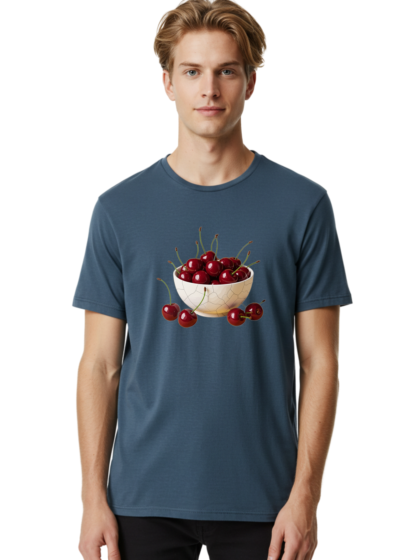 Cherries-In-Kintsugi-Bowl-2 Men'S Graphic Tee, 100% Cotton, Comfortable Casual Summer Wear, Machine Washable, Vintage Camera, Old Camera, Antique Camera, Black Camera, Classic Photography, Photography Equipment, Nostalgic Device, Film Camera, Bai708