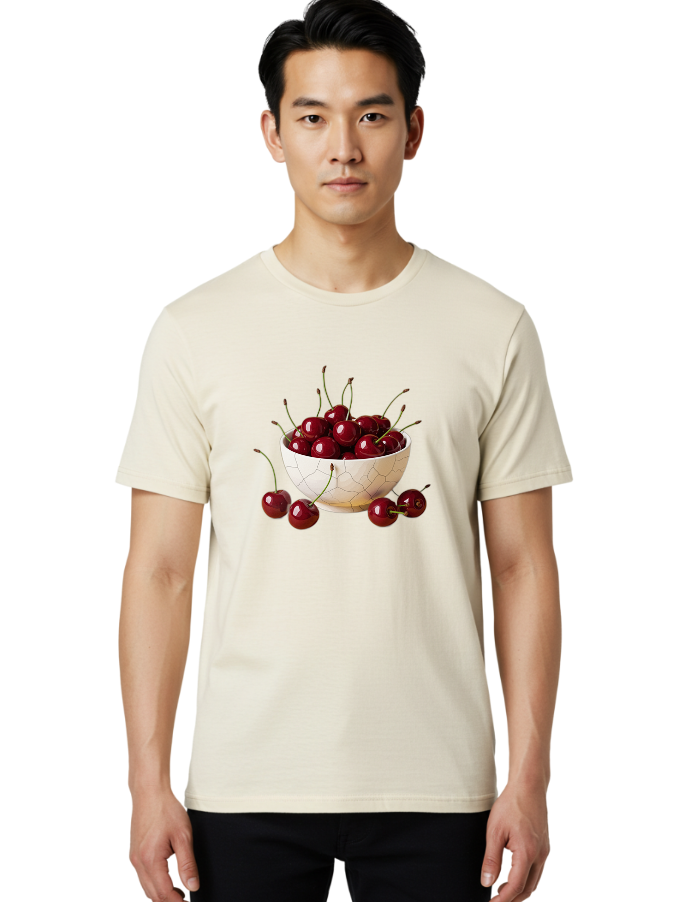 Cherries-In-Kintsugi-Bowl-2 Men'S Graphic Tee, 100% Cotton, Comfortable Casual Summer Wear, Machine Washable, Vintage Camera, Old Camera, Antique Camera, Black Camera, Classic Photography, Photography Equipment, Nostalgic Device, Film Camera, Bai708
