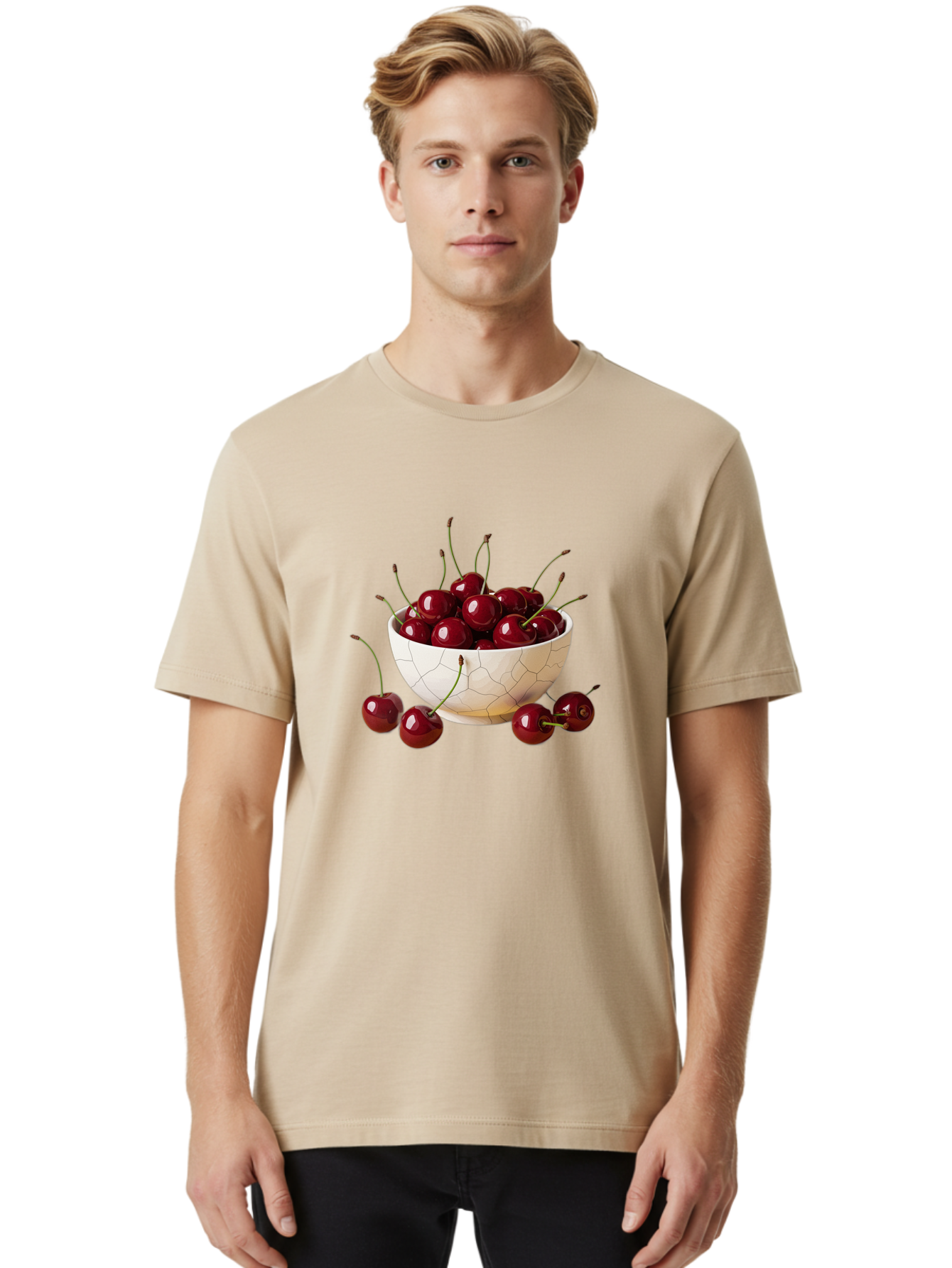 Cherries-In-Kintsugi-Bowl-2 Men'S Graphic Tee, 100% Cotton, Comfortable Casual Summer Wear, Machine Washable, Vintage Camera, Old Camera, Antique Camera, Black Camera, Classic Photography, Photography Equipment, Nostalgic Device, Film Camera, Bai708
