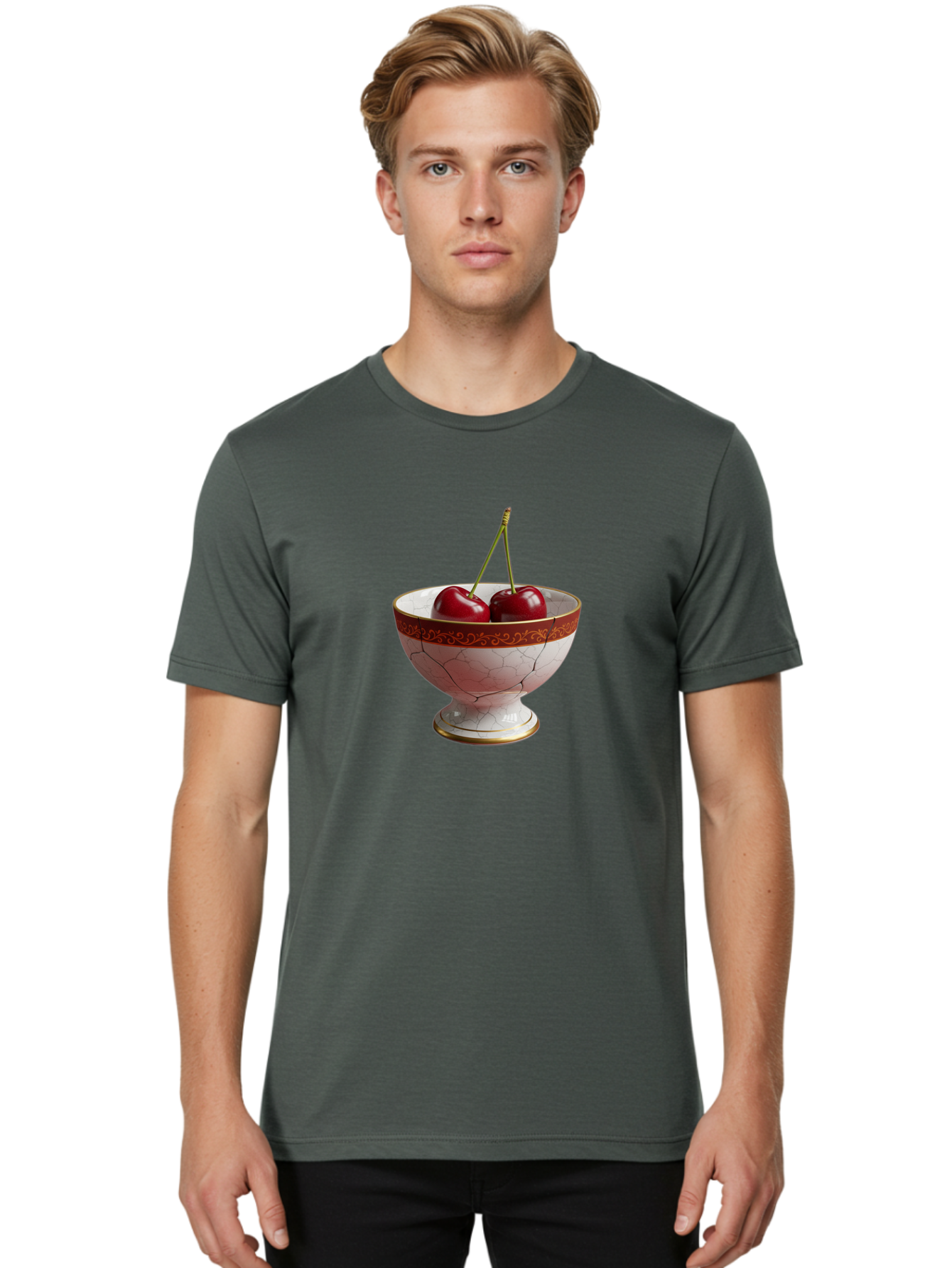 Cherries-In-Kintsugi-Bowl Men'S Graphic Tee, 100% Cotton, Comfortable Casual Summer Wear, Machine Washable, Vintage Camera, Old Camera, Antique Camera, Black Camera, Classic Photography, Photography Equipment, Nostalgic Device, Film Camera, Bai709