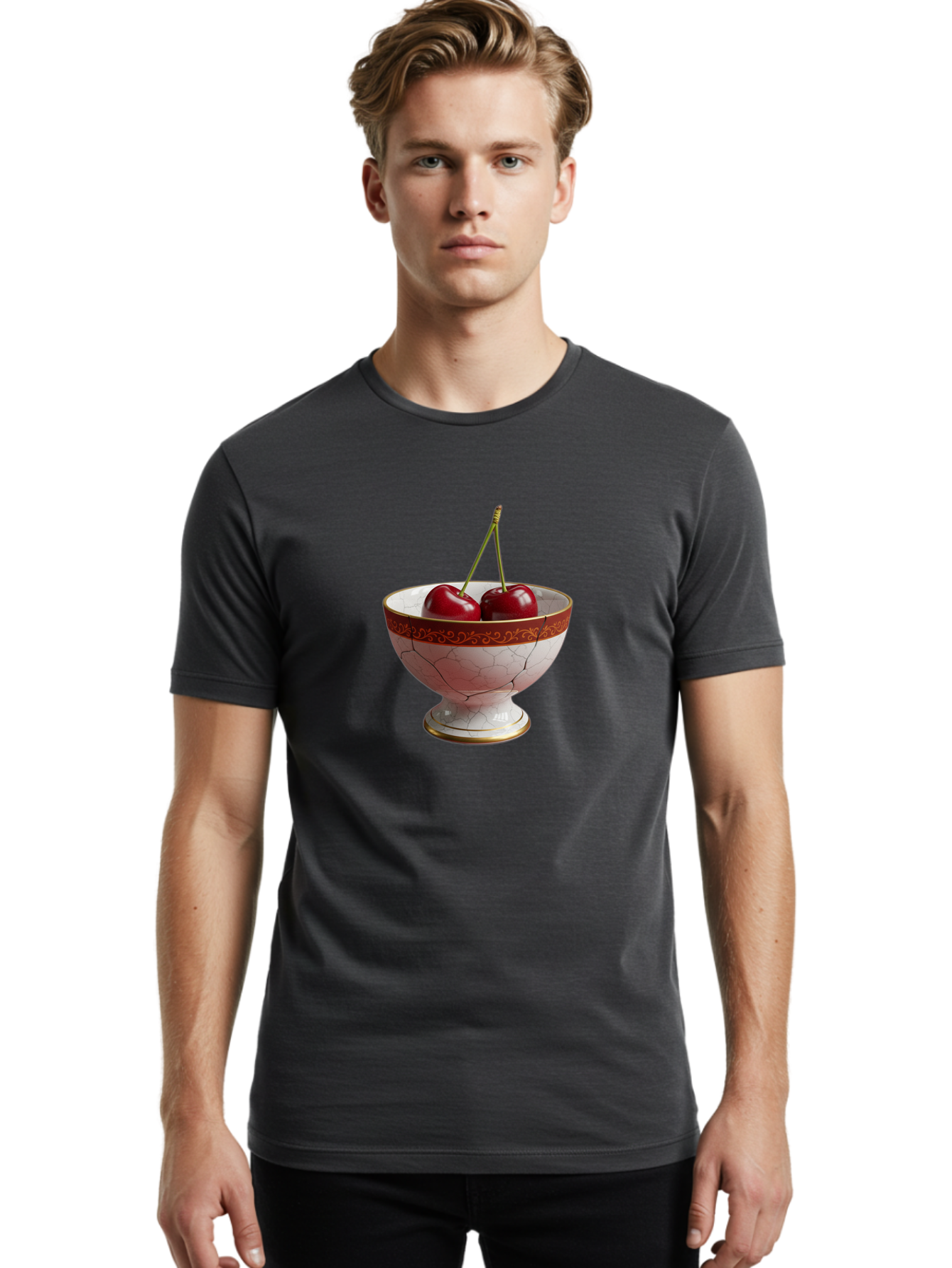 Cherries-In-Kintsugi-Bowl Men'S Graphic Tee, 100% Cotton, Comfortable Casual Summer Wear, Machine Washable, Vintage Camera, Old Camera, Antique Camera, Black Camera, Classic Photography, Photography Equipment, Nostalgic Device, Film Camera, Bai709