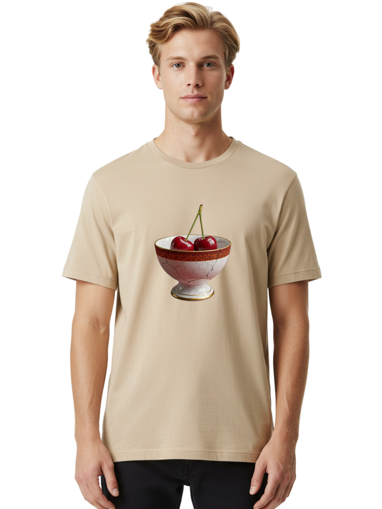 Cherries-In-Kintsugi-Bowl Men'S Graphic Tee, 100% Cotton, Comfortable Casual Summer Wear, Machine Washable, Vintage Camera, Old Camera, Antique Camera, Black Camera, Classic Photography, Photography Equipment, Nostalgic Device, Film Camera, Bai709