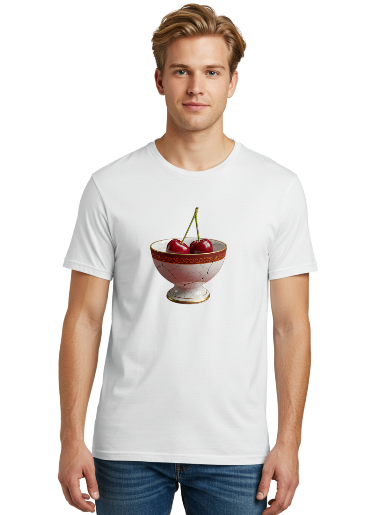Cherries-In-Kintsugi-Bowl Men'S Graphic Tee, 100% Cotton, Comfortable Casual Summer Wear, Machine Washable, Vintage Camera, Old Camera, Antique Camera, Black Camera, Classic Photography, Photography Equipment, Nostalgic Device, Film Camera, Bai709