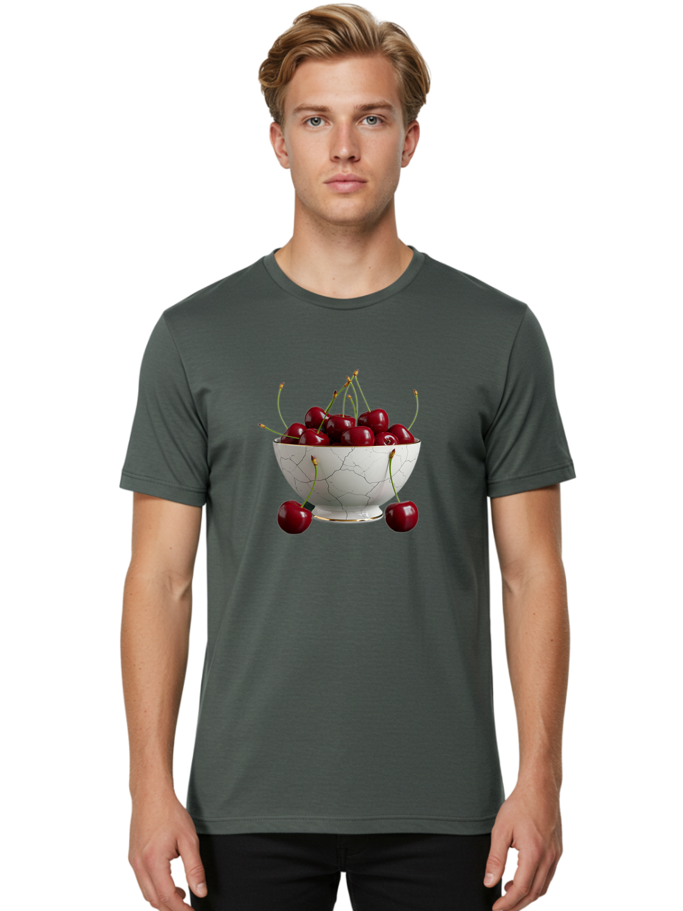 Cherries-In-Marble-Bowl Men'S Graphic Tee, 100% Cotton, Comfortable Casual Summer Wear, Machine Washable, Vintage Camera, Old Camera, Antique Camera, Black Camera, Classic Photography, Photography Equipment, Nostalgic Device, Film Camera, Bai710