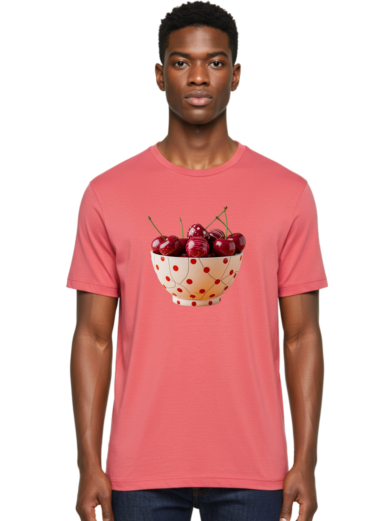 Cherries-In-White-Bowl-With-Red-Polka-Dots Men'S Graphic Tee, 100% Cotton, Comfortable Casual Summer Wear, Machine Washable, Vintage Camera, Old Camera, Antique Camera, Black Camera, Classic Photography, Photography Equipment, Bai711