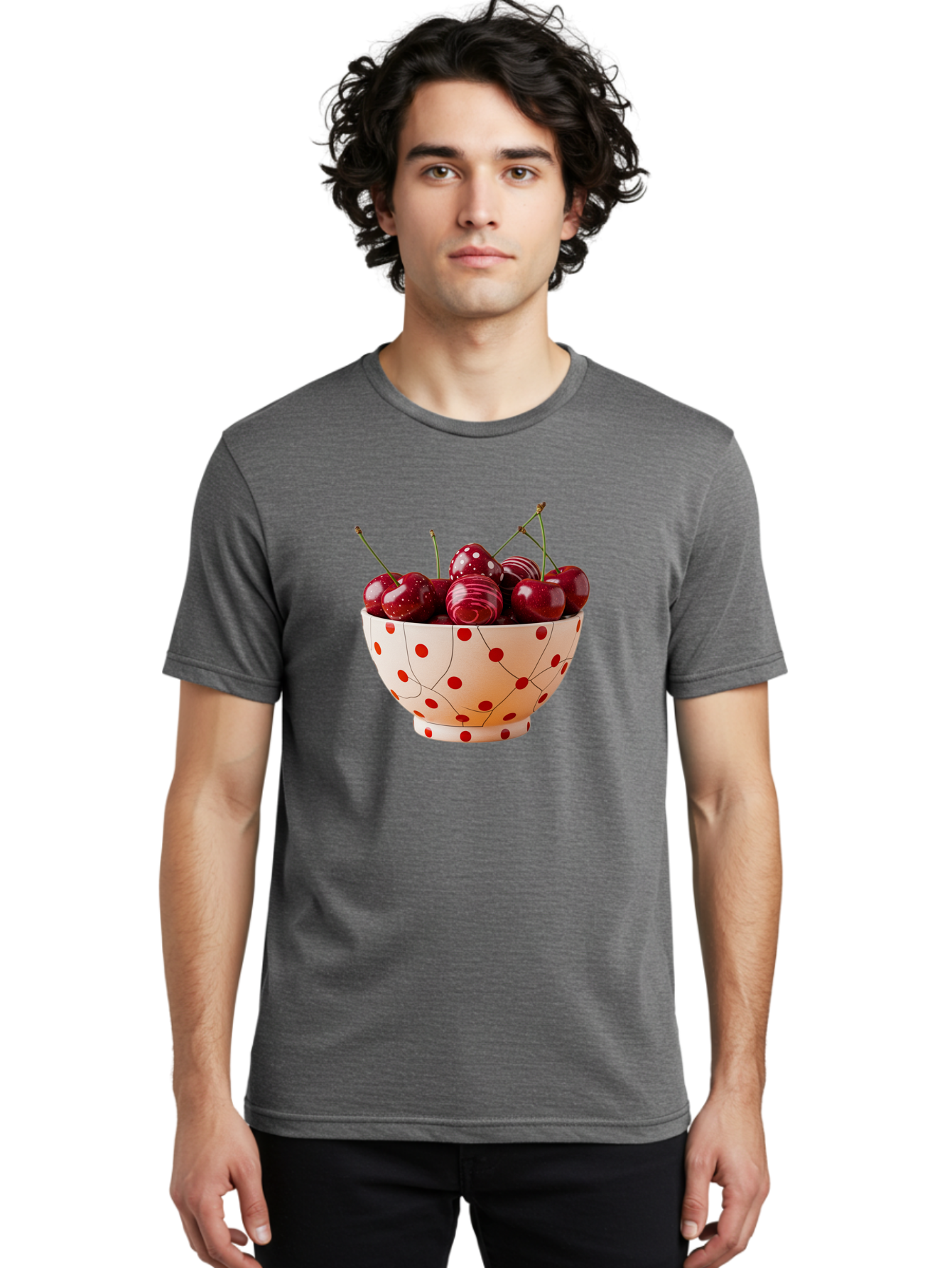 Cherries-In-White-Bowl-With-Red-Polka-Dots Men'S Graphic Tee, 100% Cotton, Comfortable Casual Summer Wear, Machine Washable, Vintage Camera, Old Camera, Antique Camera, Black Camera, Classic Photography, Photography Equipment, Bai711