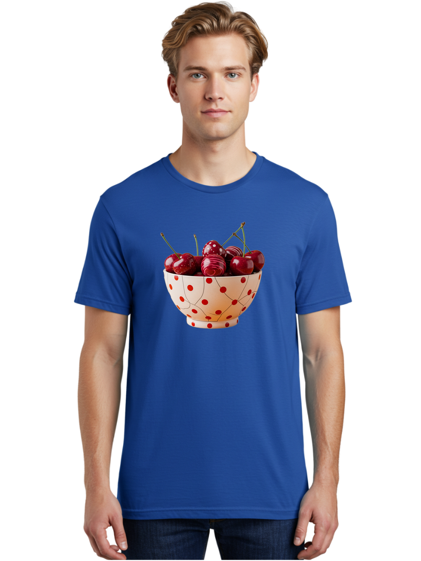 Cherries-In-White-Bowl-With-Red-Polka-Dots Men'S Graphic Tee, 100% Cotton, Comfortable Casual Summer Wear, Machine Washable, Vintage Camera, Old Camera, Antique Camera, Black Camera, Classic Photography, Photography Equipment, Bai711