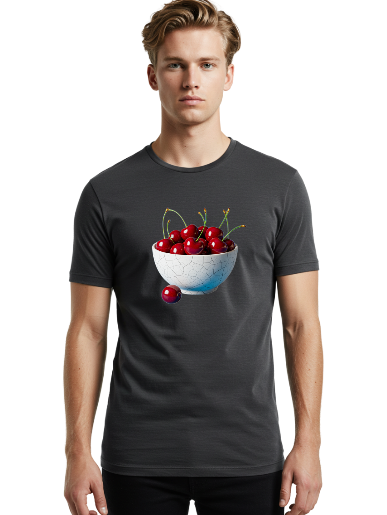 Cherries-In-White-Bowl Men'S Graphic Tee, 100% Cotton, Comfortable Casual Summer Wear, Machine Washable, Vintage Camera, Old Camera, Antique Camera, Black Camera, Classic Photography, Photography Equipment, Nostalgic Device, Film Camera, Bai712