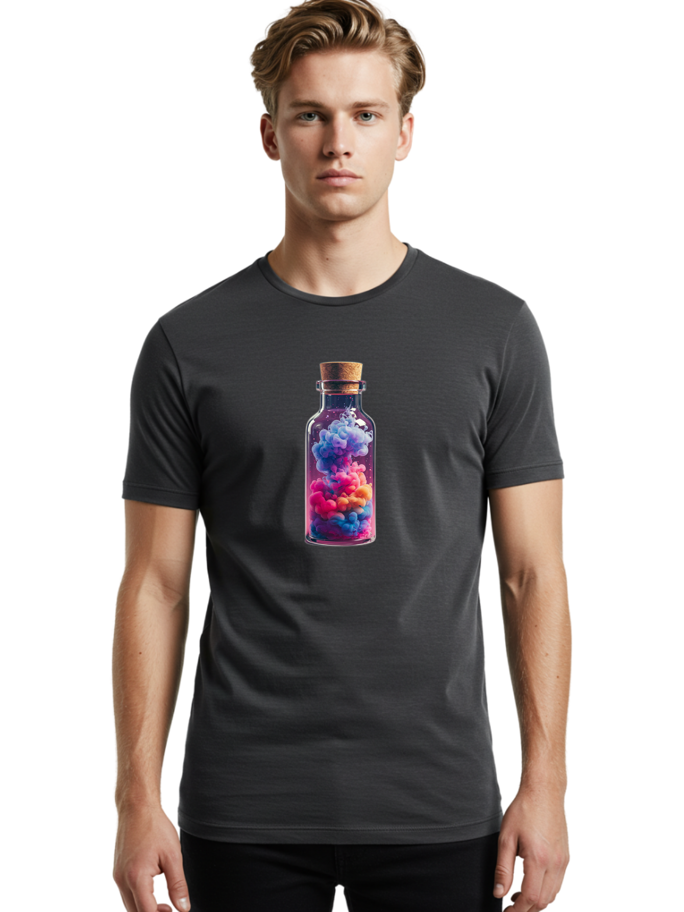 Colorful-Smoke-In-Bottle Men'S Graphic Tee, 100% Cotton, Comfortable Casual Summer Wear, Machine Washable, Vintage Camera, Old Camera, Antique Camera, Black Camera, Classic Photography, Photography Equipment, Nostalgic Device, Film Camera, Bai731