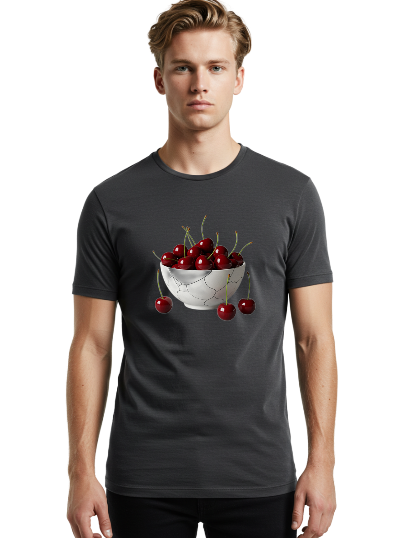 Cracked-Bowl-Cherries Men'S Graphic Tee, 100% Cotton, Comfortable Casual Summer Wear, Machine Washable, Vintage Camera, Old Camera, Antique Camera, Black Camera, Classic Photography, Photography Equipment, Nostalgic Device, Film Camera, Bai742