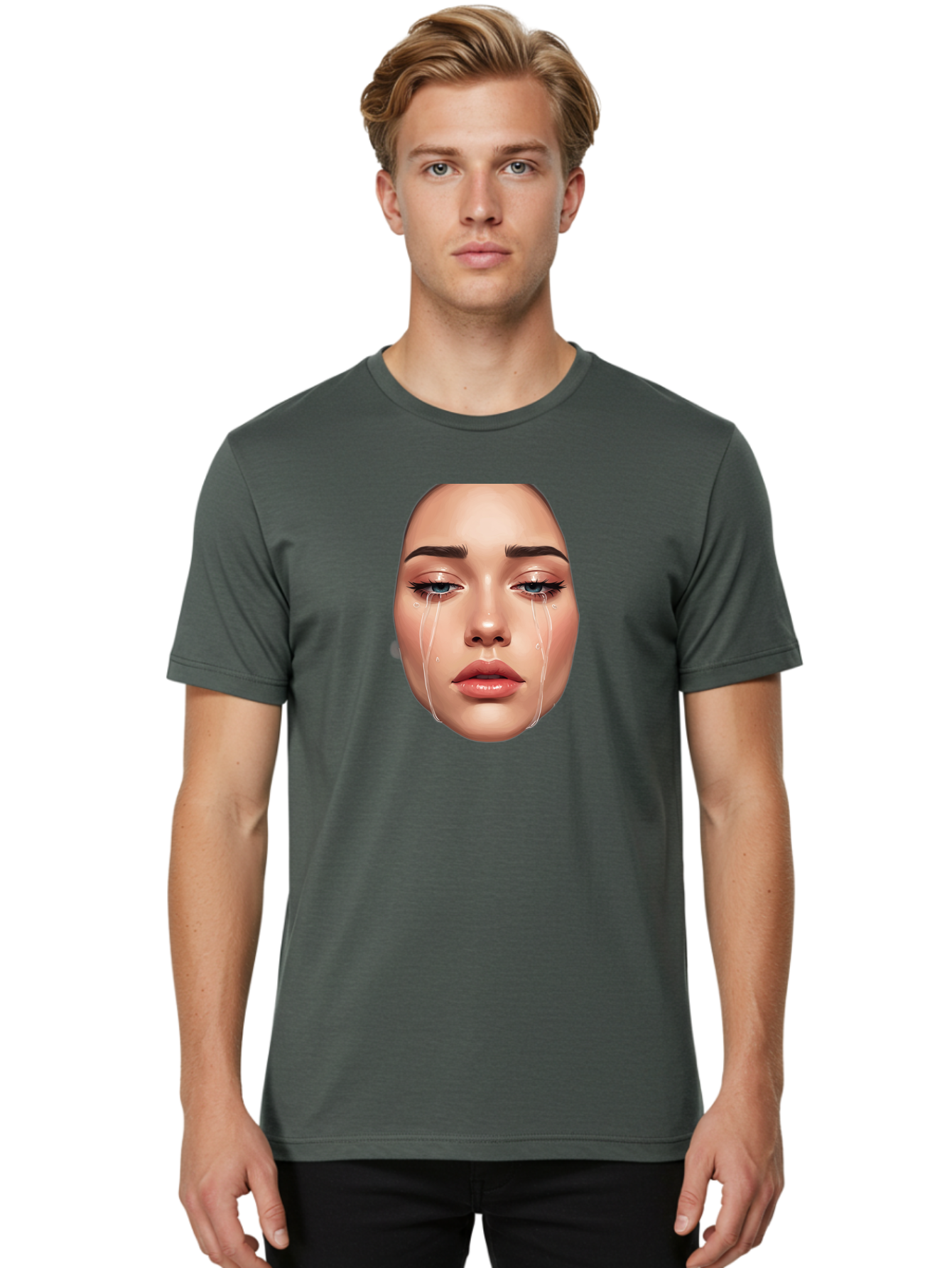 Crying-Face-1 Men'S Graphic Tee, 100% Cotton, Comfortable Casual Summer Wear, Machine Washable, Vintage Camera, Old Camera, Antique Camera, Black Camera, Classic Photography, Photography Equipment, Nostalgic Device, Film Camera, Camera Art Bai751