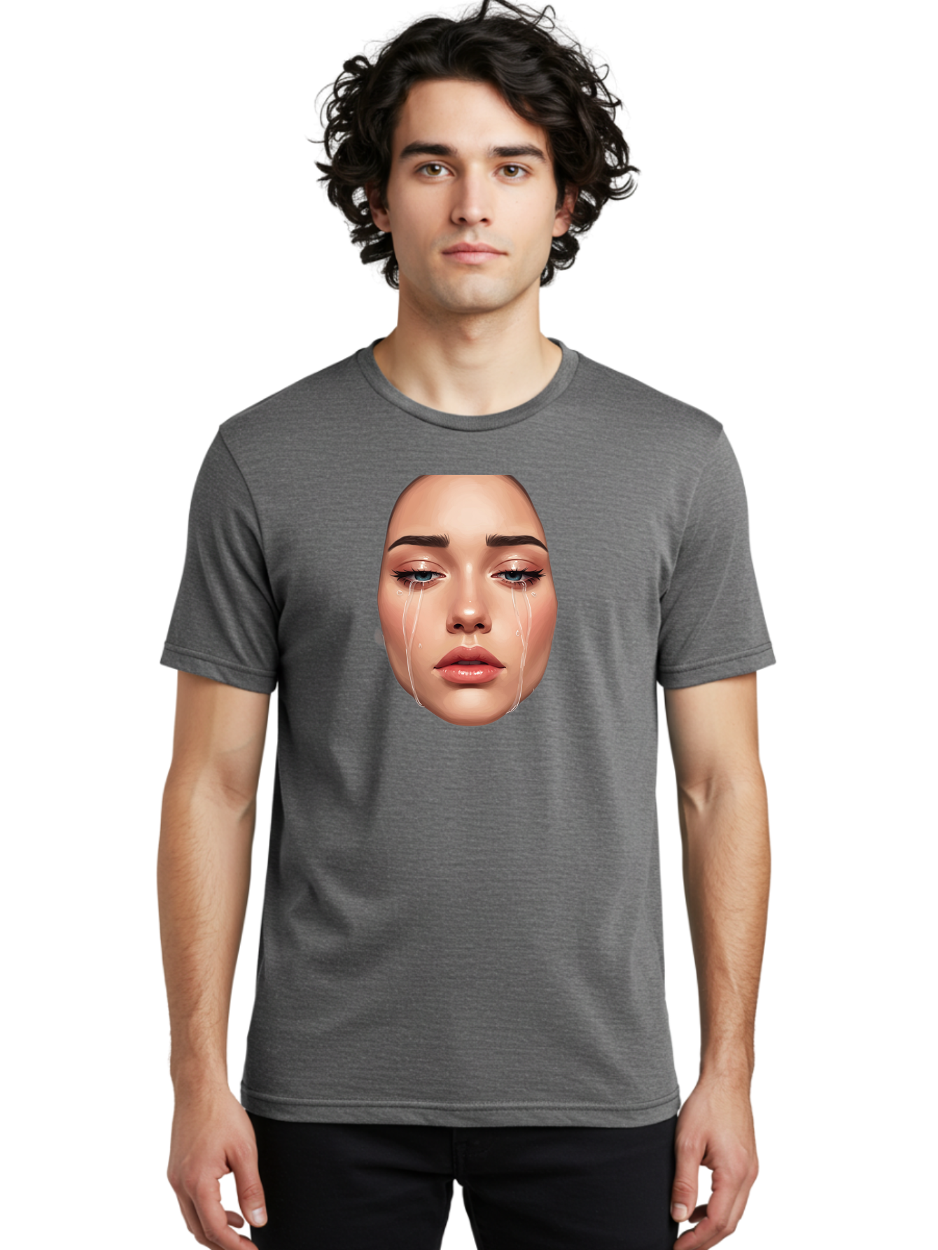 Crying-Face-1 Men'S Graphic Tee, 100% Cotton, Comfortable Casual Summer Wear, Machine Washable, Vintage Camera, Old Camera, Antique Camera, Black Camera, Classic Photography, Photography Equipment, Nostalgic Device, Film Camera, Camera Art Bai751
