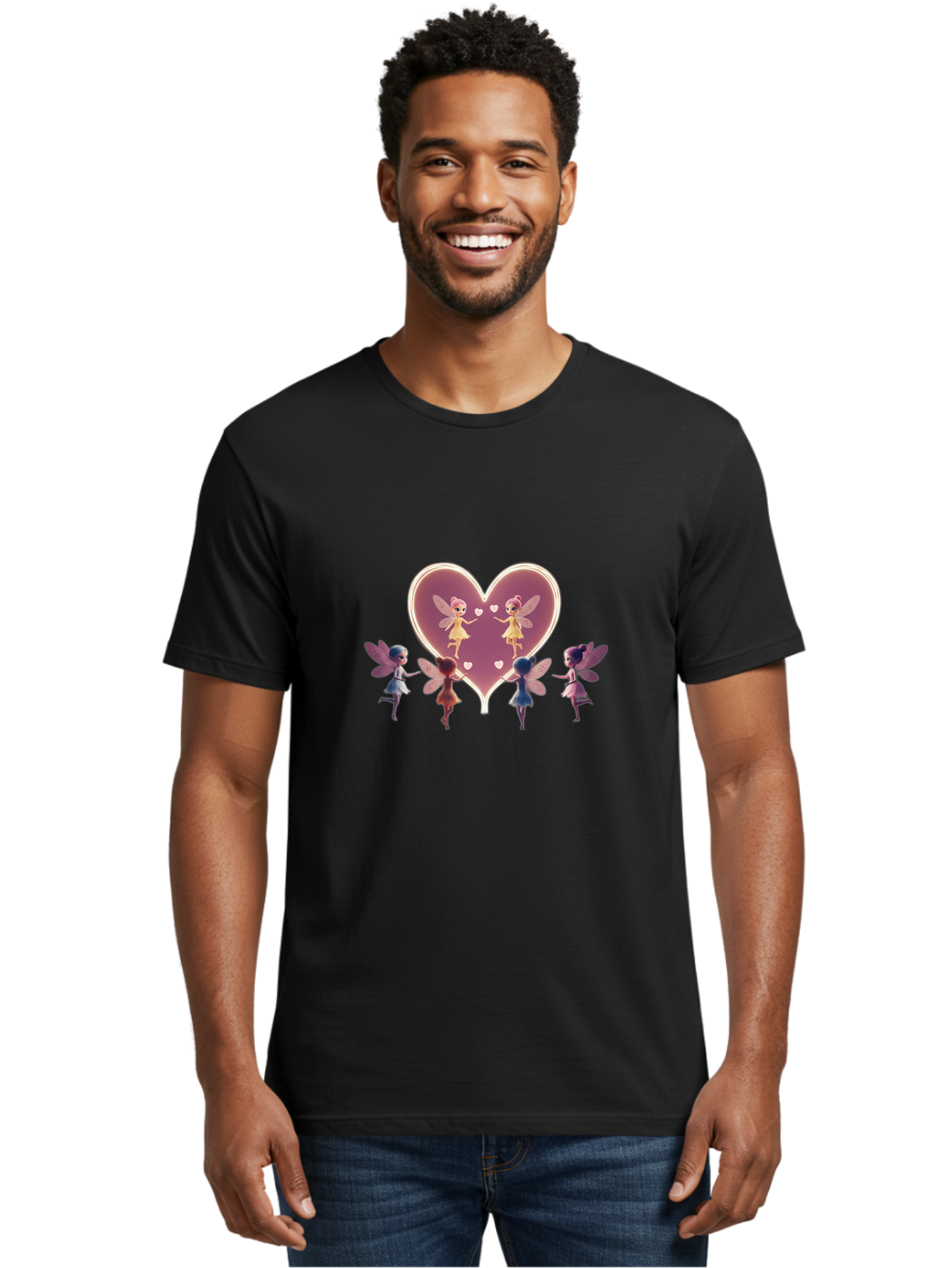Fairies-Dancing-Around-Two-Fairies-In-Heart Men'S Graphic Tee, 100% Cotton, Comfortable Casual Summer Wear, Machine Washable, Vintage Camera, Old Camera, Antique Camera, Black Camera, Classic Photography, Photography Equipment, Bai785