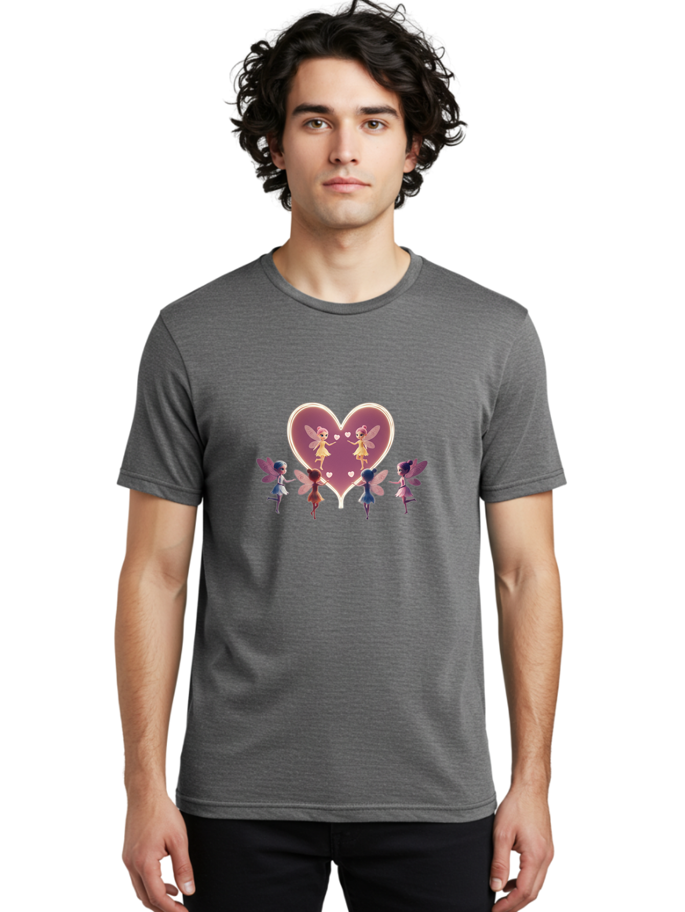 Fairies-Dancing-Around-Two-Fairies-In-Heart Men'S Graphic Tee, 100% Cotton, Comfortable Casual Summer Wear, Machine Washable, Vintage Camera, Old Camera, Antique Camera, Black Camera, Classic Photography, Photography Equipment, Bai785
