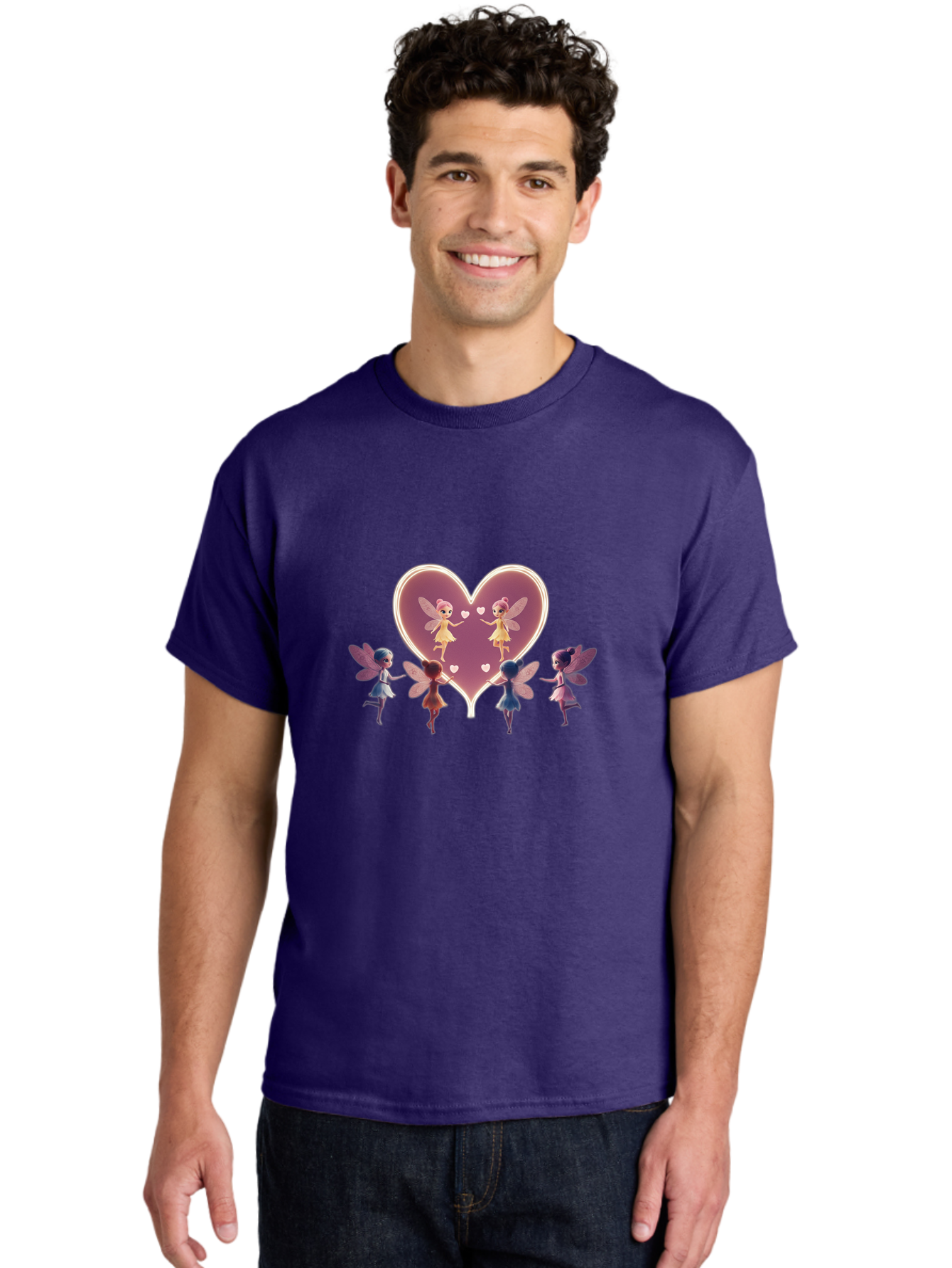 Fairies-Dancing-Around-Two-Fairies-In-Heart Men'S Graphic Tee, 100% Cotton, Comfortable Casual Summer Wear, Machine Washable, Vintage Camera, Old Camera, Antique Camera, Black Camera, Classic Photography, Photography Equipment, Bai785