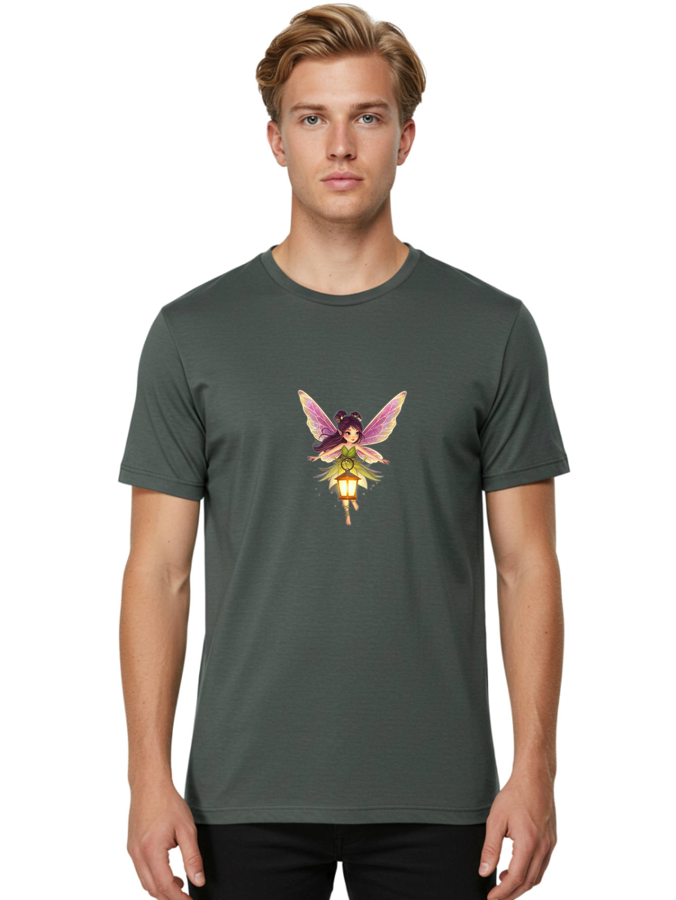 Fairy-With-Lantern-1 Men'S Graphic Tee, 100% Cotton, Comfortable Casual Summer Wear, Machine Washable, Vintage Camera, Old Camera, Antique Camera, Black Camera, Classic Photography, Photography Equipment, Nostalgic Device, Film Camera, Bai798