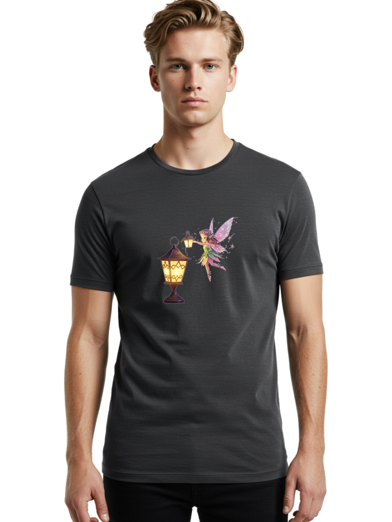 Fairy-With-Lantern-3 Men'S Graphic Tee, 100% Cotton, Comfortable Casual Summer Wear, Machine Washable, Vintage Camera, Old Camera, Antique Camera, Black Camera, Classic Photography, Photography Equipment, Nostalgic Device, Film Camera, Bai800