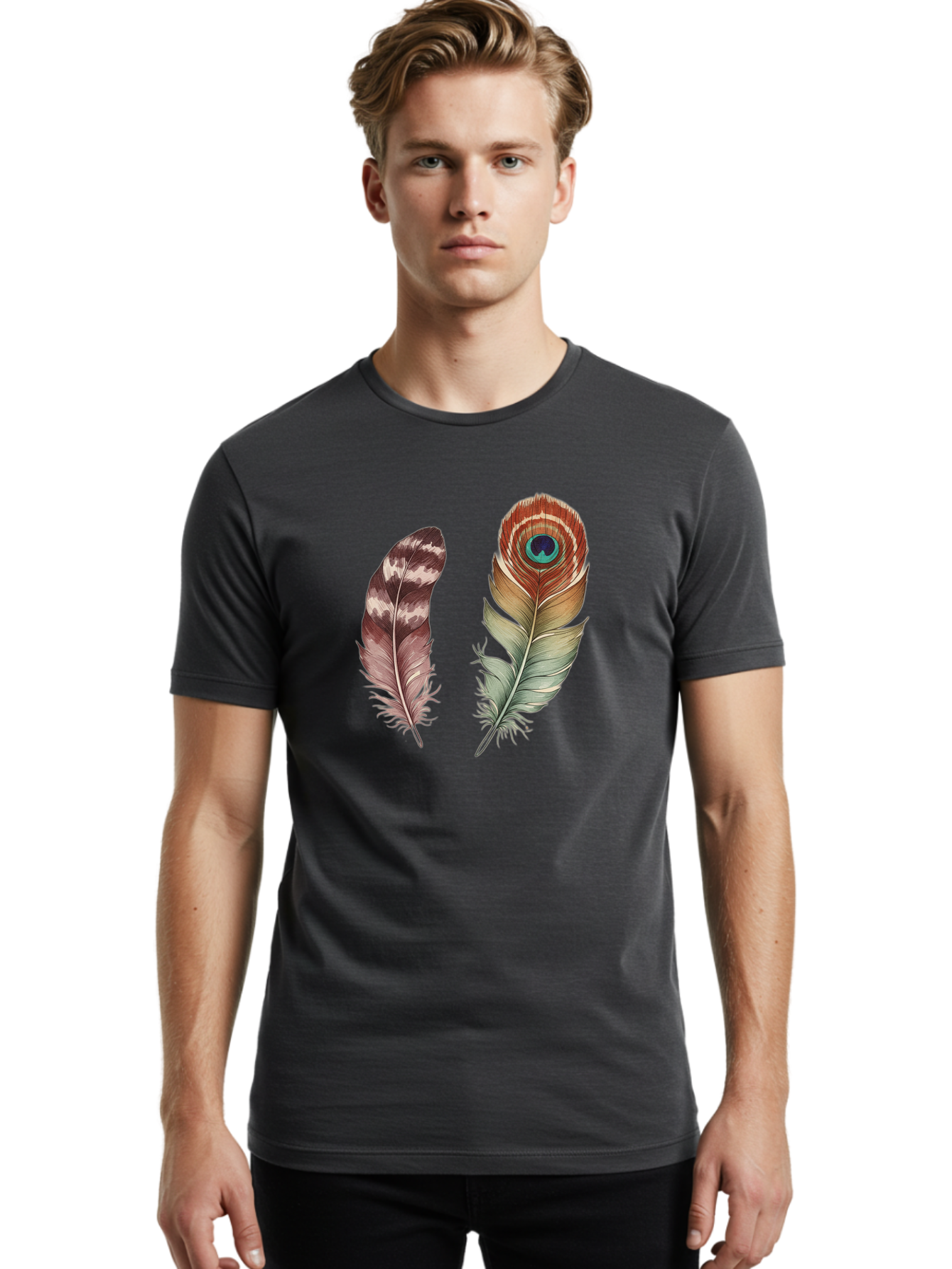 Feathers-13 Men'S Graphic Tee, 100% Cotton, Comfortable Casual Summer Wear, Machine Washable, Vintage Camera, Old Camera, Antique Camera, Black Camera, Classic Photography, Photography Equipment, Nostalgic Device, Film Camera, Camera Art Bai816