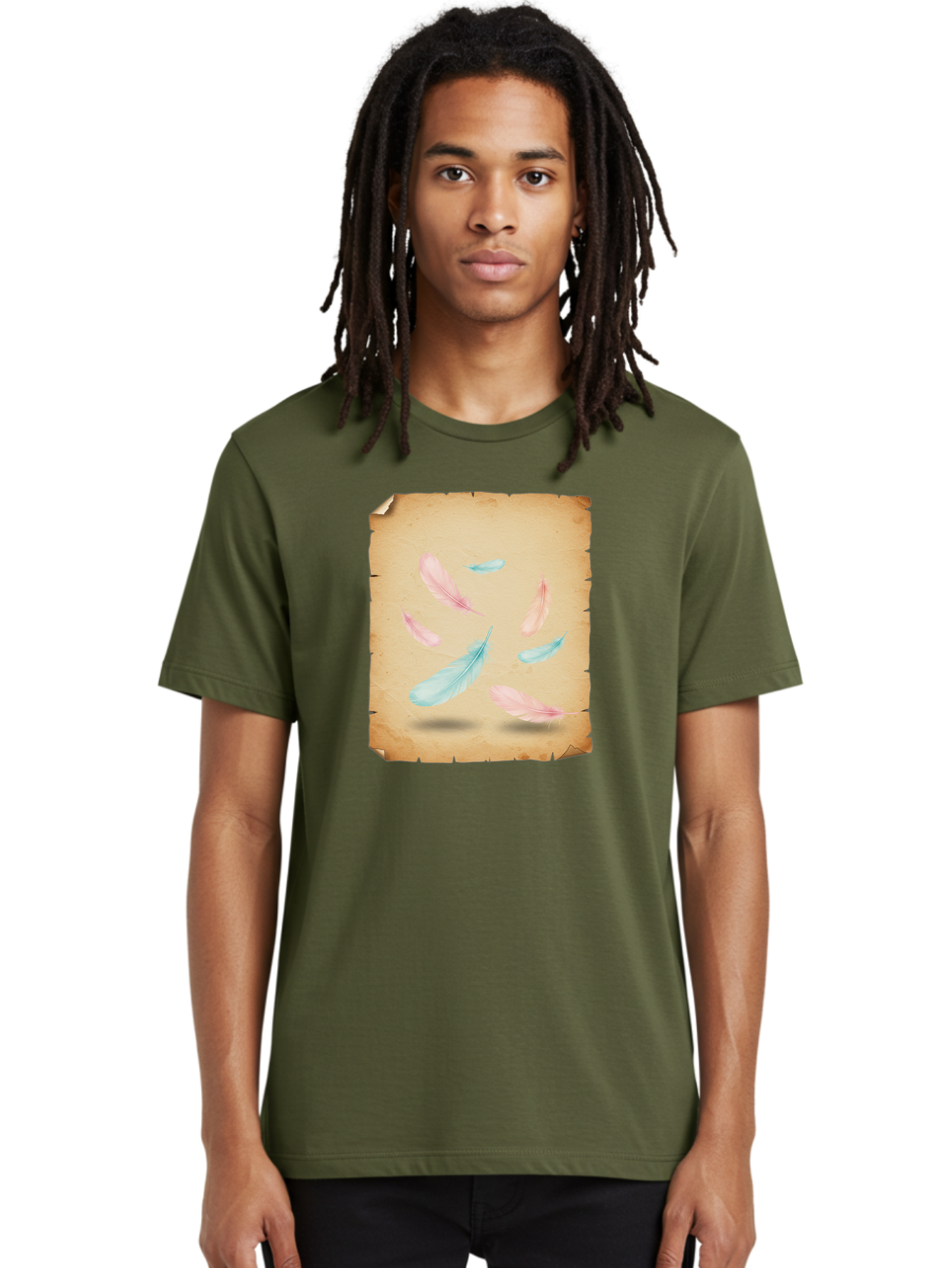 Feathers-On-Aged-Paper Men'S Graphic Tee, 100% Cotton, Comfortable Casual Summer Wear, Machine Washable, Vintage Camera, Old Camera, Antique Camera, Black Camera, Classic Photography, Photography Equipment, Nostalgic Device, Film Camera, Bai828