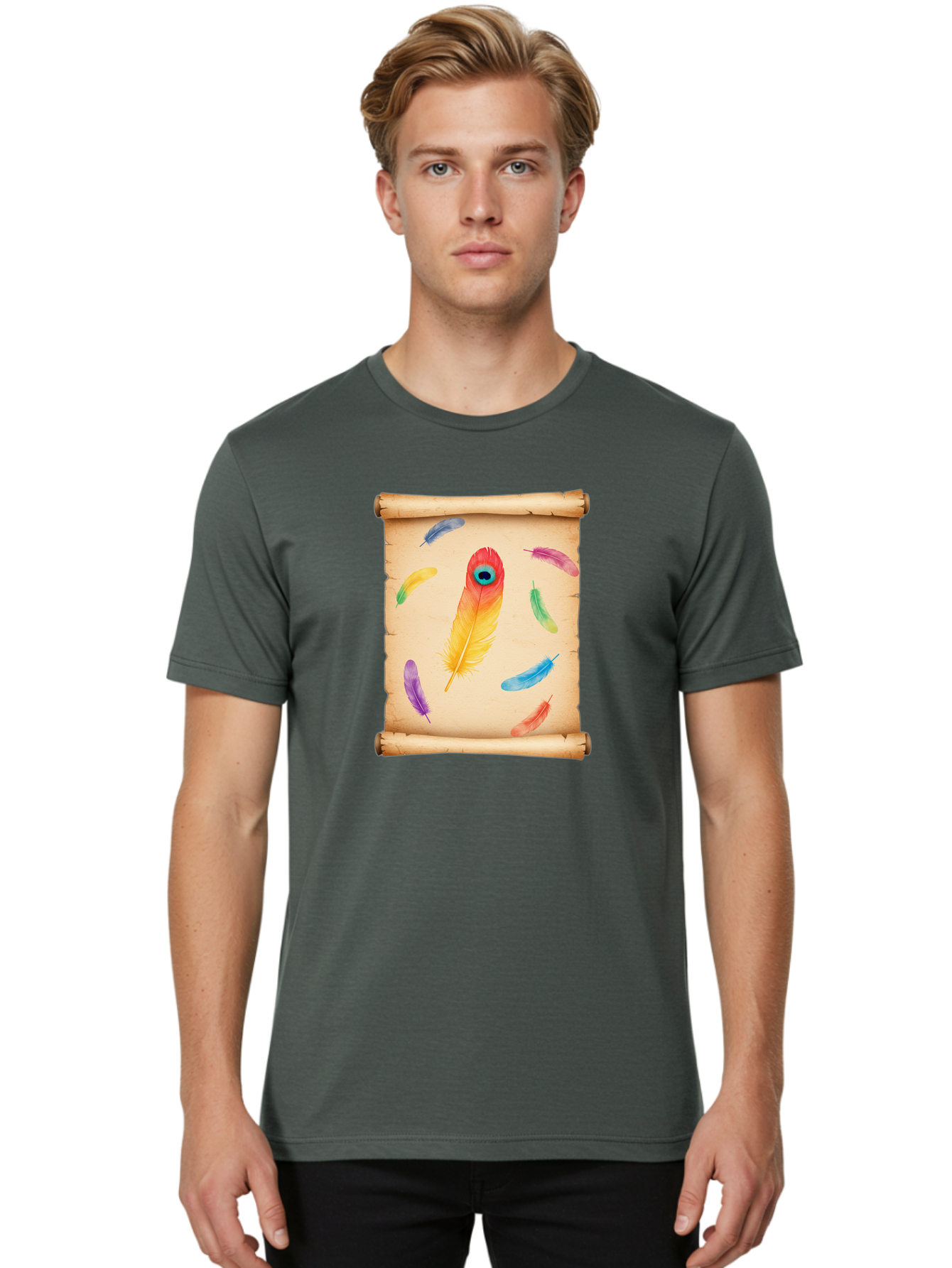 Feathers-On-Parchment Men'S Graphic Tee, 100% Cotton, Comfortable Casual Summer Wear, Machine Washable, Vintage Camera, Old Camera, Antique Camera, Black Camera, Classic Photography, Photography Equipment, Nostalgic Device, Film Camera, Bai830