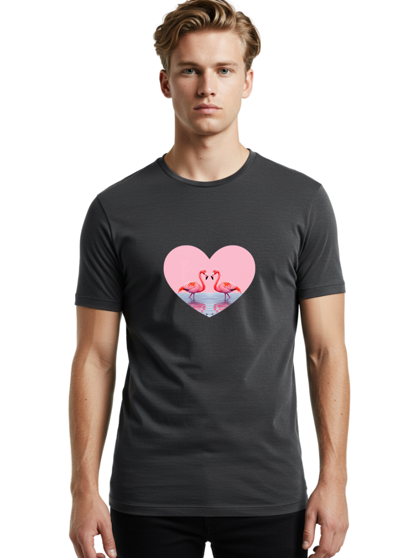 Flamingo-Couple-Heart Men'S Graphic Tee, 100% Cotton, Comfortable Casual Summer Wear, Machine Washable, Vintage Camera, Old Camera, Antique Camera, Black Camera, Classic Photography, Photography Equipment, Nostalgic Device, Film Camera, Bai840