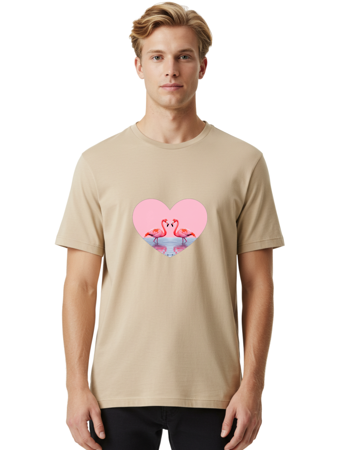 Flamingo-Couple-Heart Men'S Graphic Tee, 100% Cotton, Comfortable Casual Summer Wear, Machine Washable, Vintage Camera, Old Camera, Antique Camera, Black Camera, Classic Photography, Photography Equipment, Nostalgic Device, Film Camera, Bai840