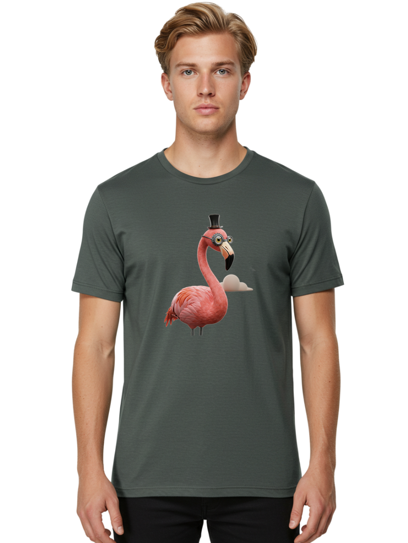 Flamingo-In-Top-Hat Men'S Graphic Tee, 100% Cotton, Comfortable Casual Summer Wear, Machine Washable, Vintage Camera, Old Camera, Antique Camera, Black Camera, Classic Photography, Photography Equipment, Nostalgic Device, Film Camera, Bai844