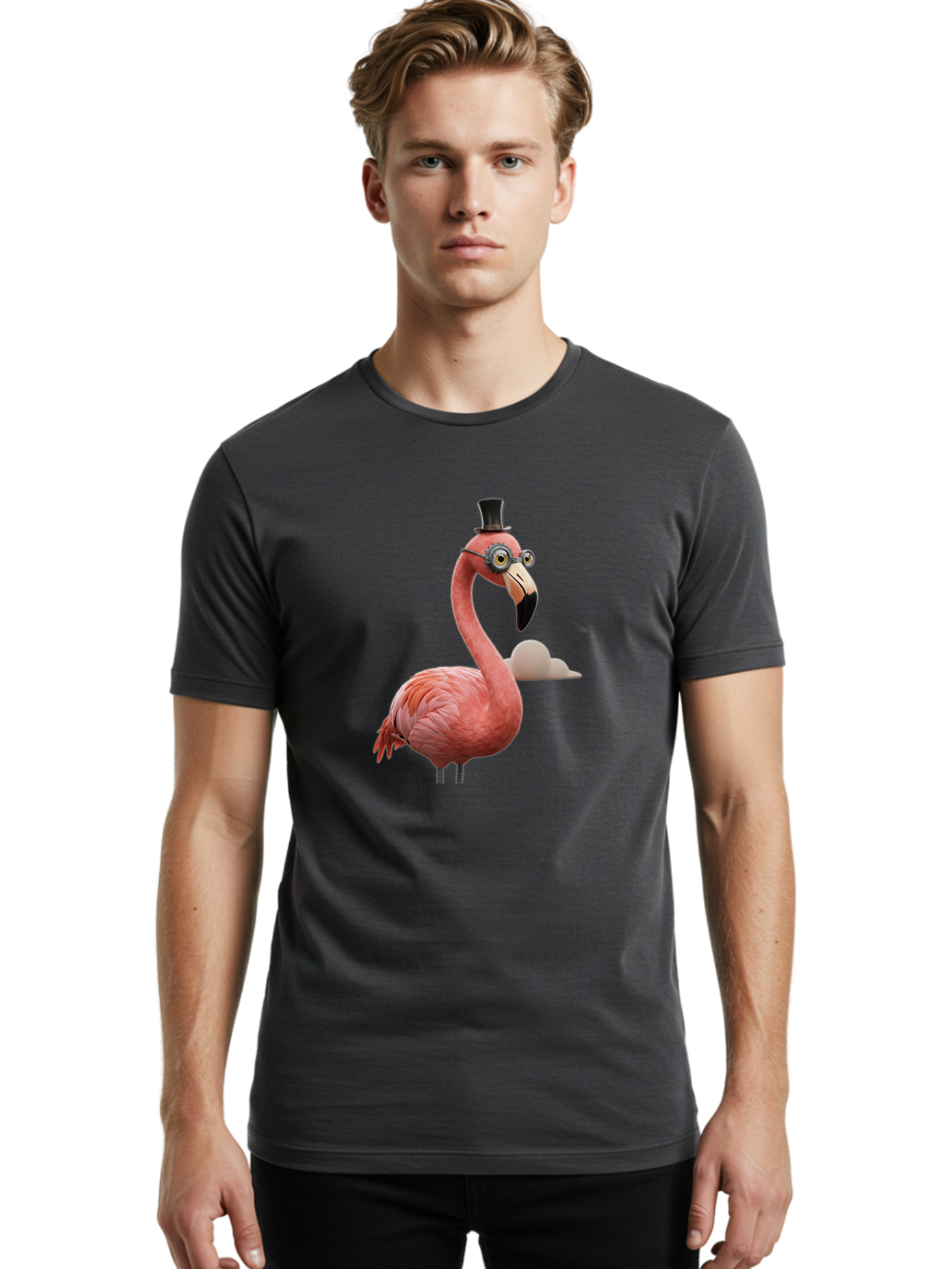 Flamingo-In-Top-Hat Men'S Graphic Tee, 100% Cotton, Comfortable Casual Summer Wear, Machine Washable, Vintage Camera, Old Camera, Antique Camera, Black Camera, Classic Photography, Photography Equipment, Nostalgic Device, Film Camera, Bai844