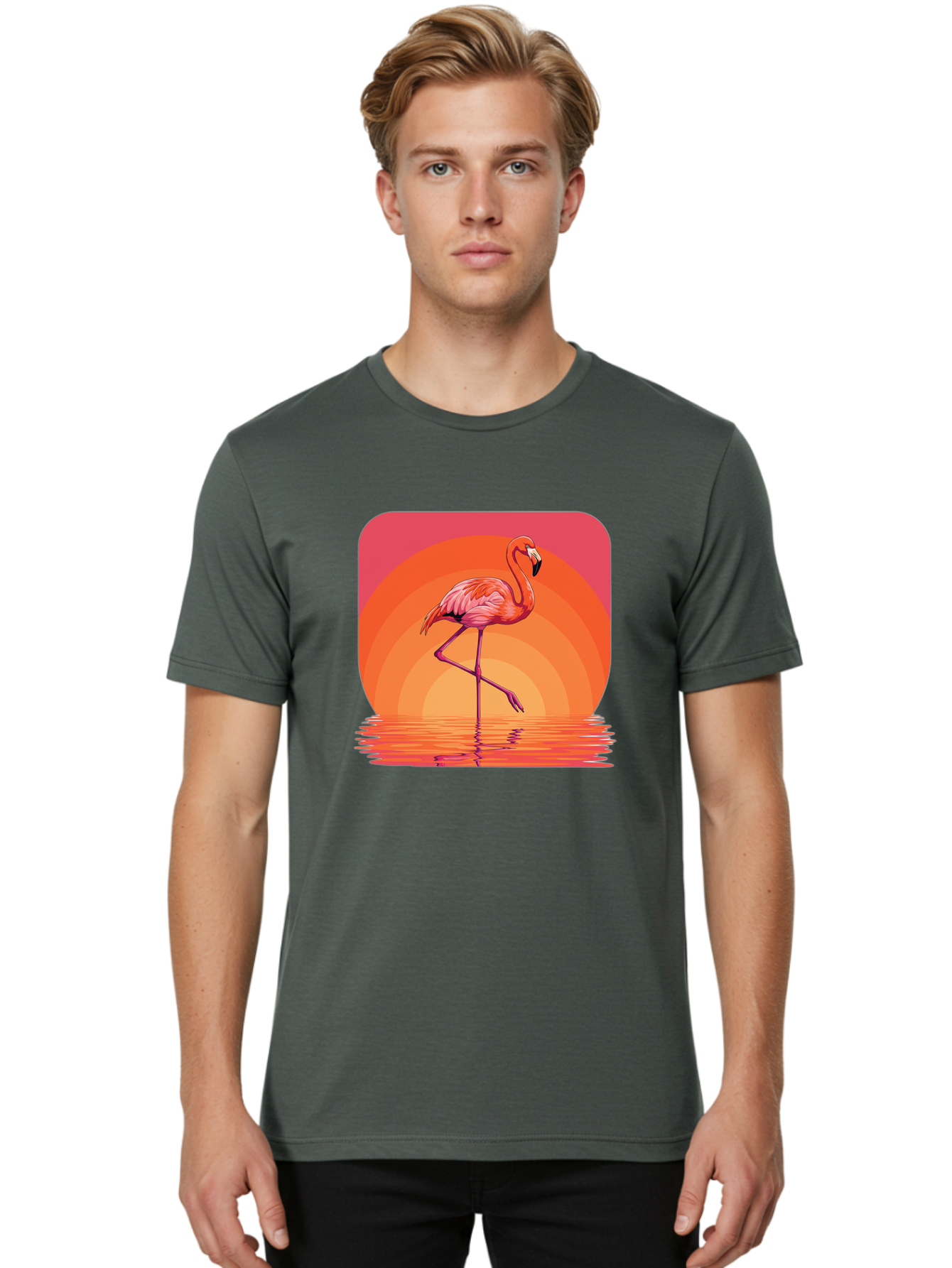 Flamingo-Retro Men'S Graphic Tee, 100% Cotton, Comfortable Casual Summer Wear, Machine Washable, Vintage Camera, Old Camera, Antique Camera, Black Camera, Classic Photography, Photography Equipment, Nostalgic Device, Film Camera, Camera Art Bai848