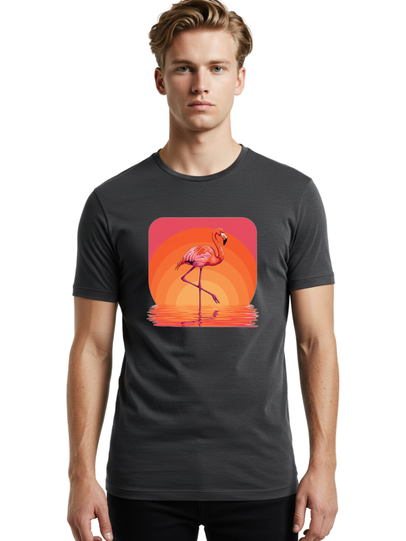 Flamingo-Retro Men'S Graphic Tee, 100% Cotton, Comfortable Casual Summer Wear, Machine Washable, Vintage Camera, Old Camera, Antique Camera, Black Camera, Classic Photography, Photography Equipment, Nostalgic Device, Film Camera, Camera Art Bai848
